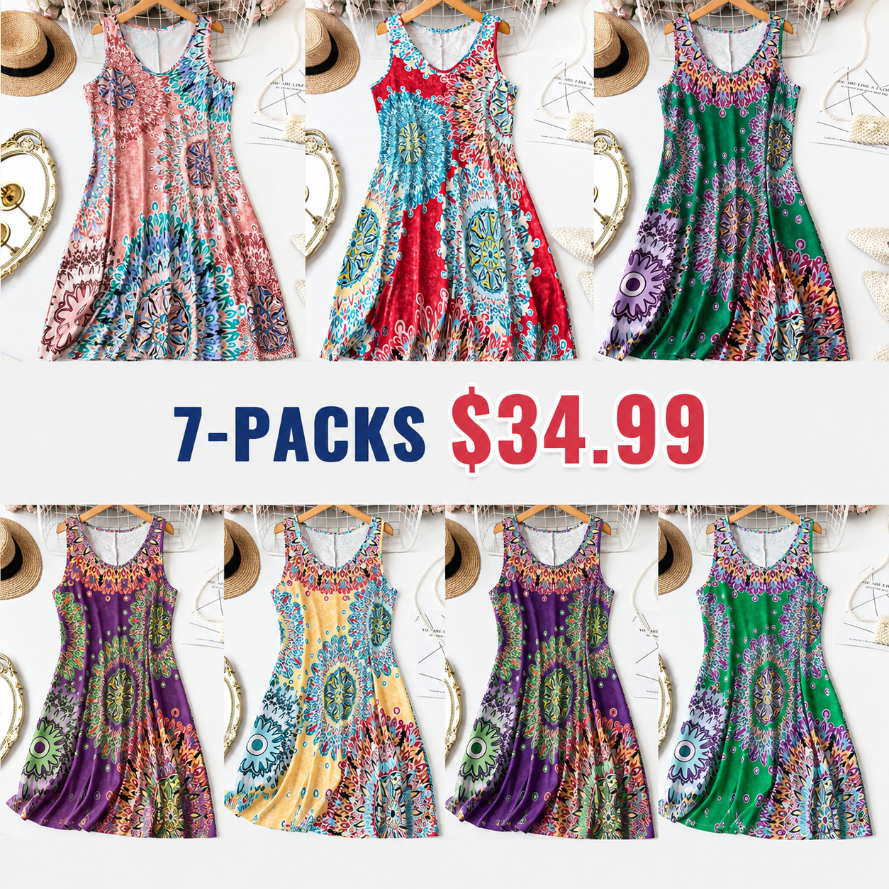 Casual sleeveless A-line summer dress with a print