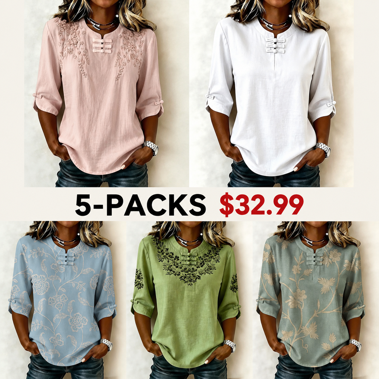 Women Floral Mandarin Collar Half Sleeve Blouse Printing Vintage Daily Summer Top