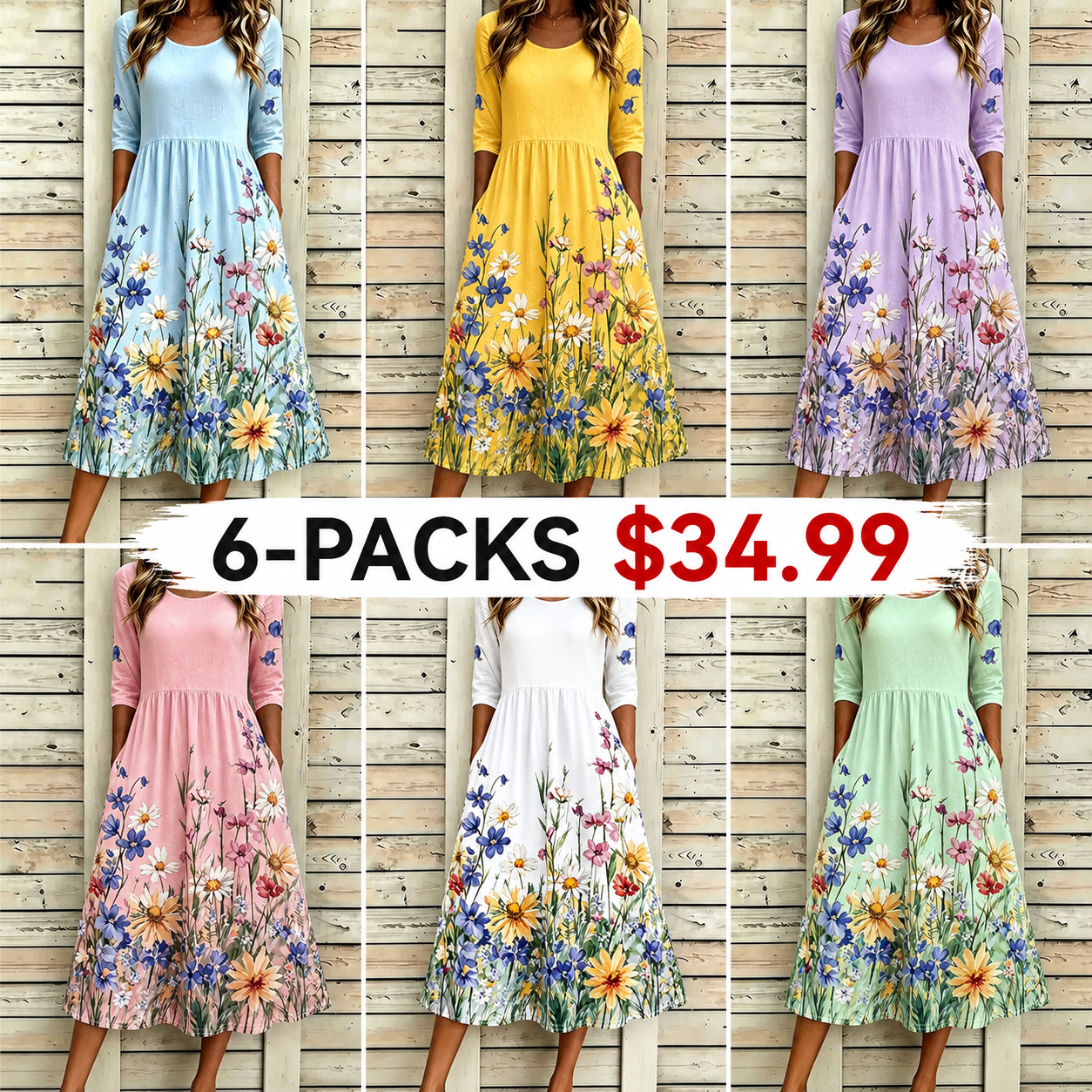 Women Floral Half Sleeve Crew Neck Dress Daily Vintage Maxi A-Line Summer Dress
