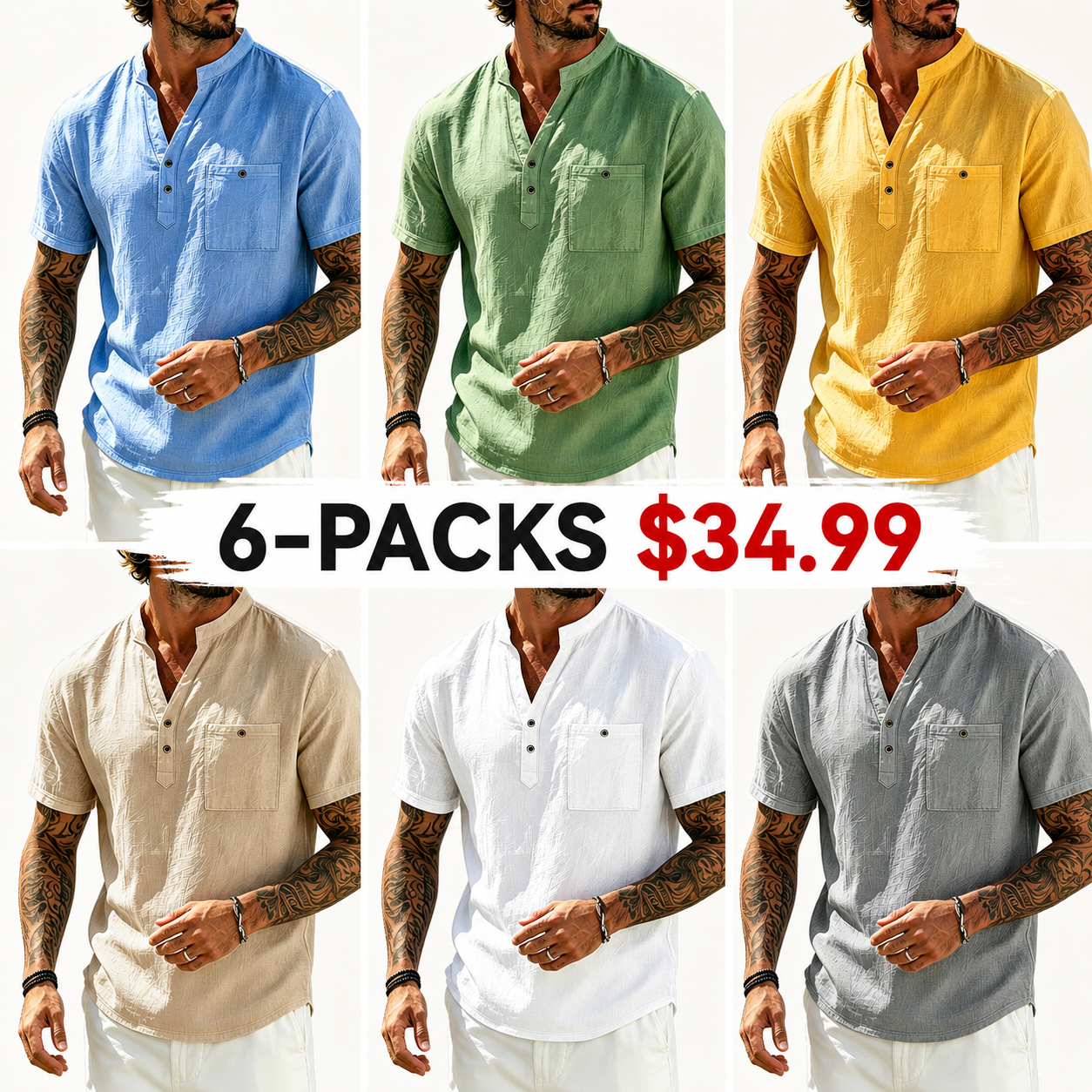 Men's Vacation Linen V-Neck Short Sleeve Shirt