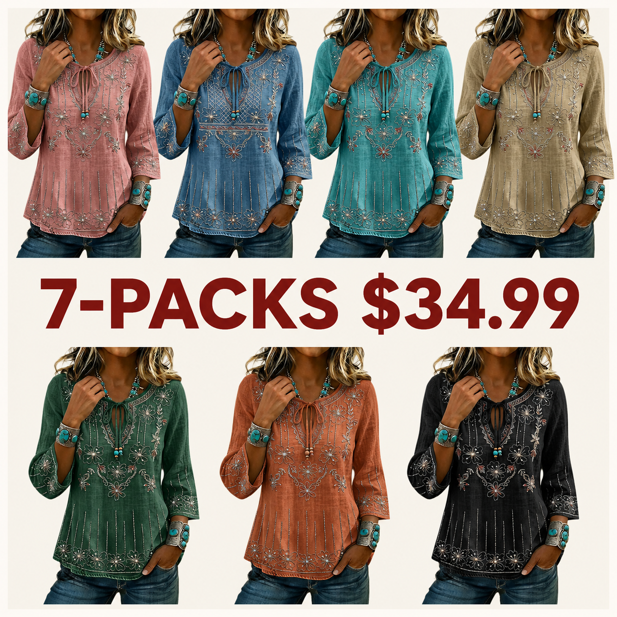 Women's Vintage Western Floral Print Slim Fit Top