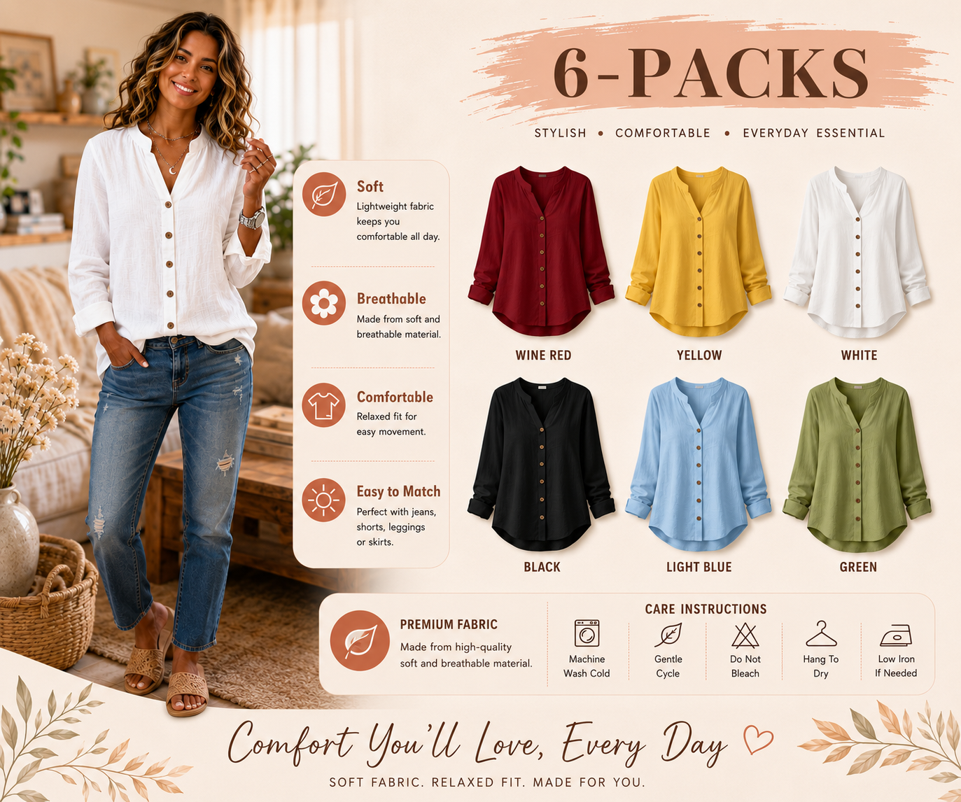 Casual Linen And Cotton Long-sleeved Shirt