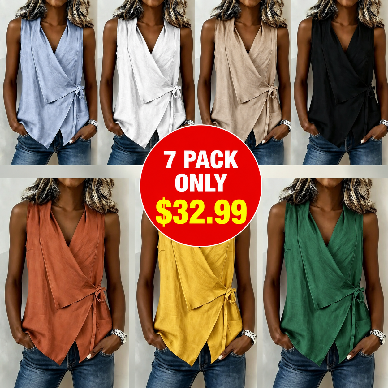 Sleeveless cotton-linen shirt