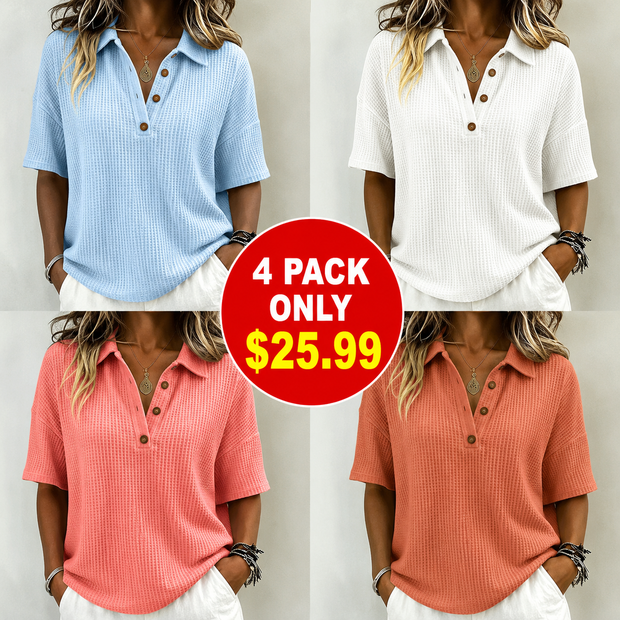 New Arrival 🔥Women's Button-Up Waffle Short Sleeve Shirt