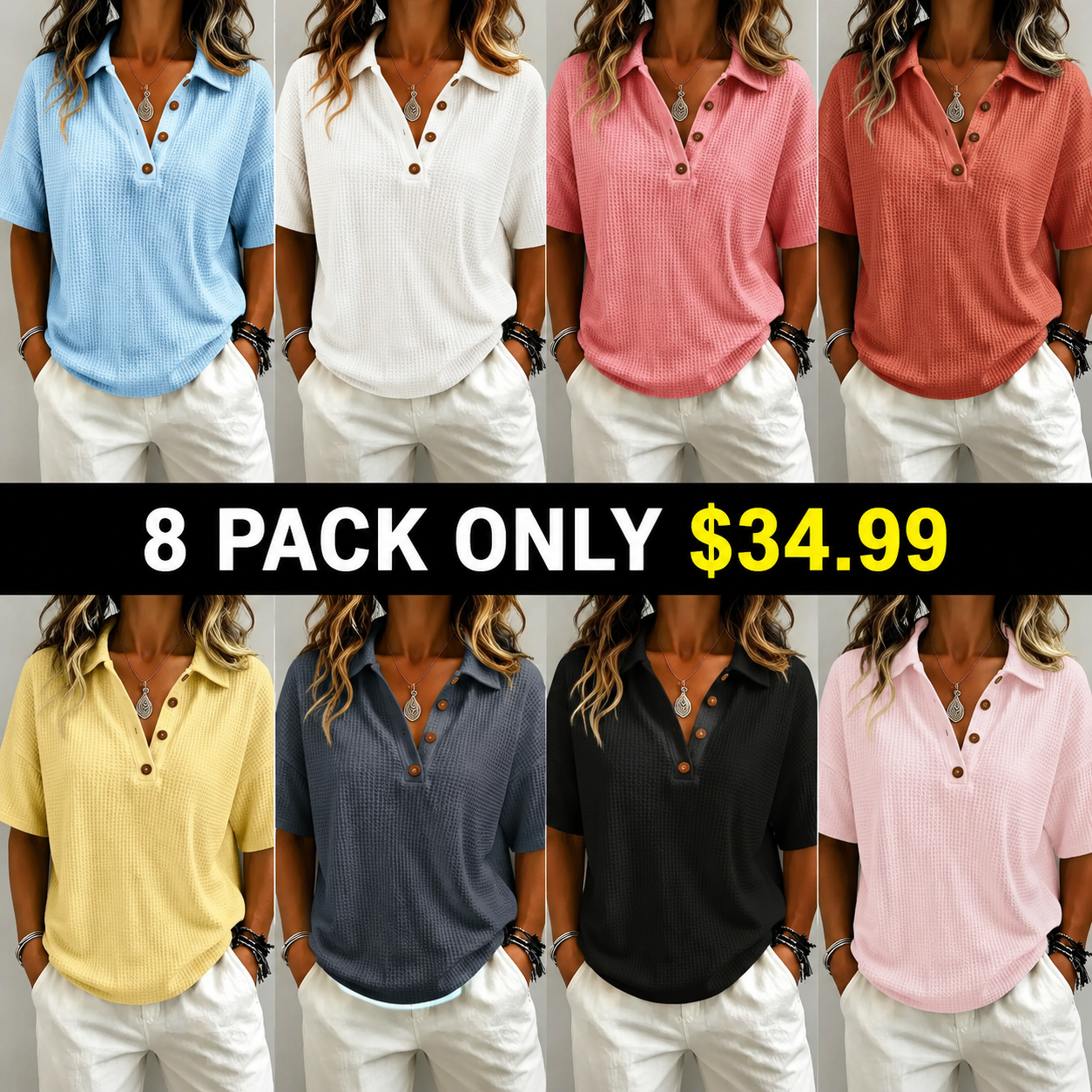 New Arrival 🔥Women's Button-Up Waffle Short Sleeve Shirt
