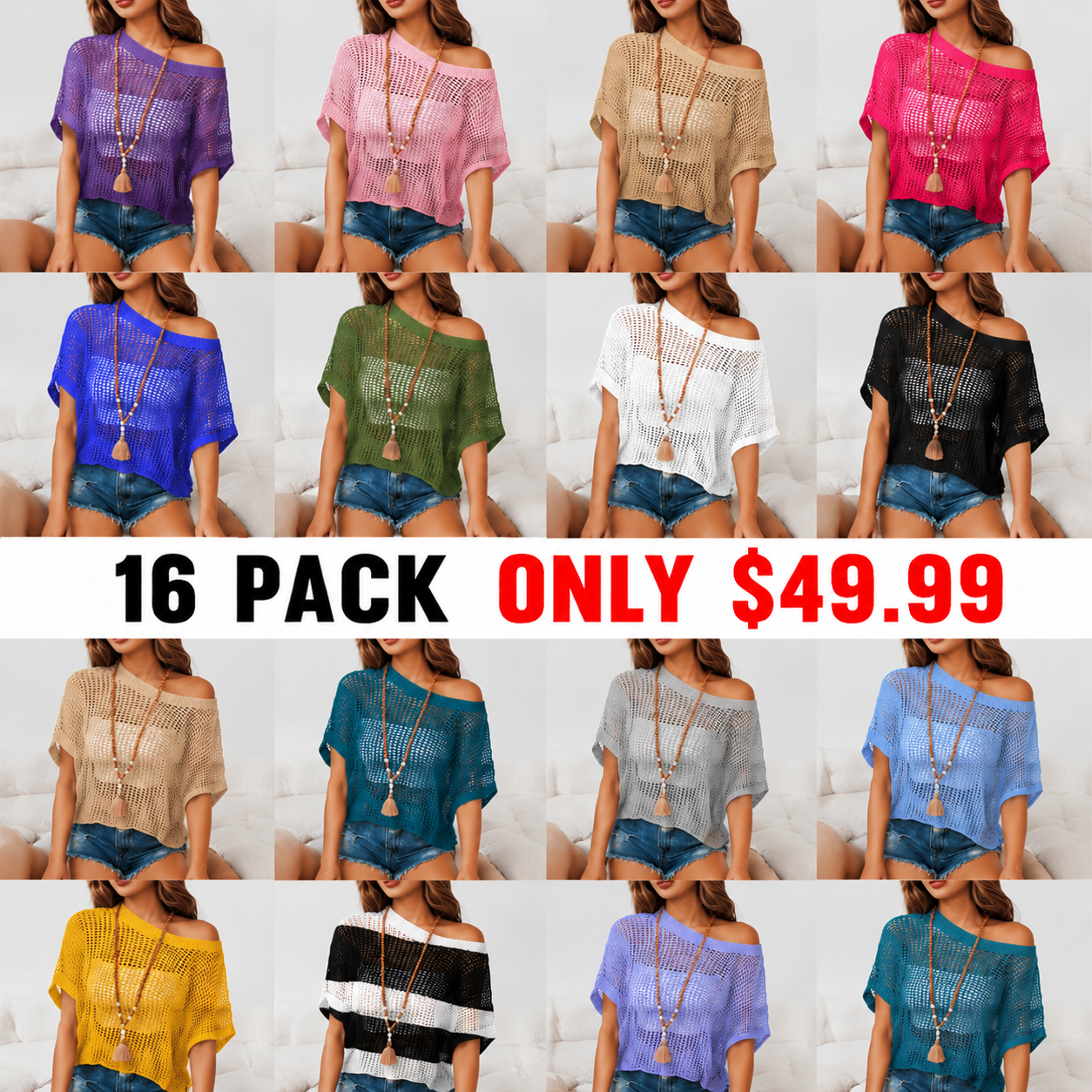 Short Sleeve Crochet Sweater Lightweight Summer Tops Loose Hollow Out Crewneck Pullover