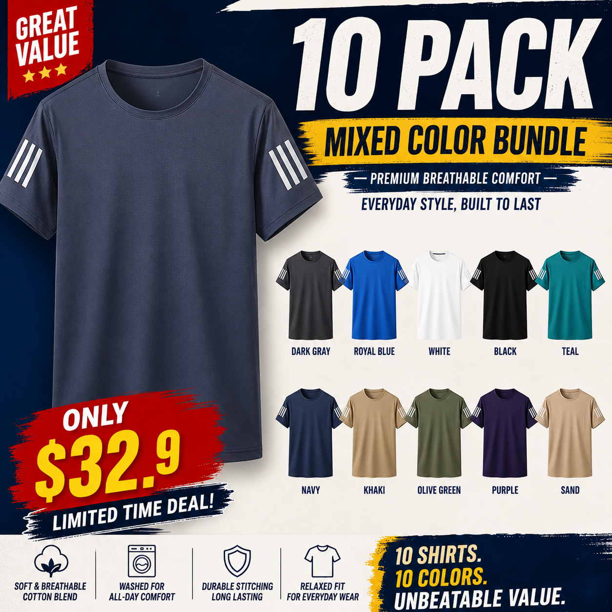 Men's Cooling Performance T-Shirt —Summer Clearance  Multi-Pack Bundle