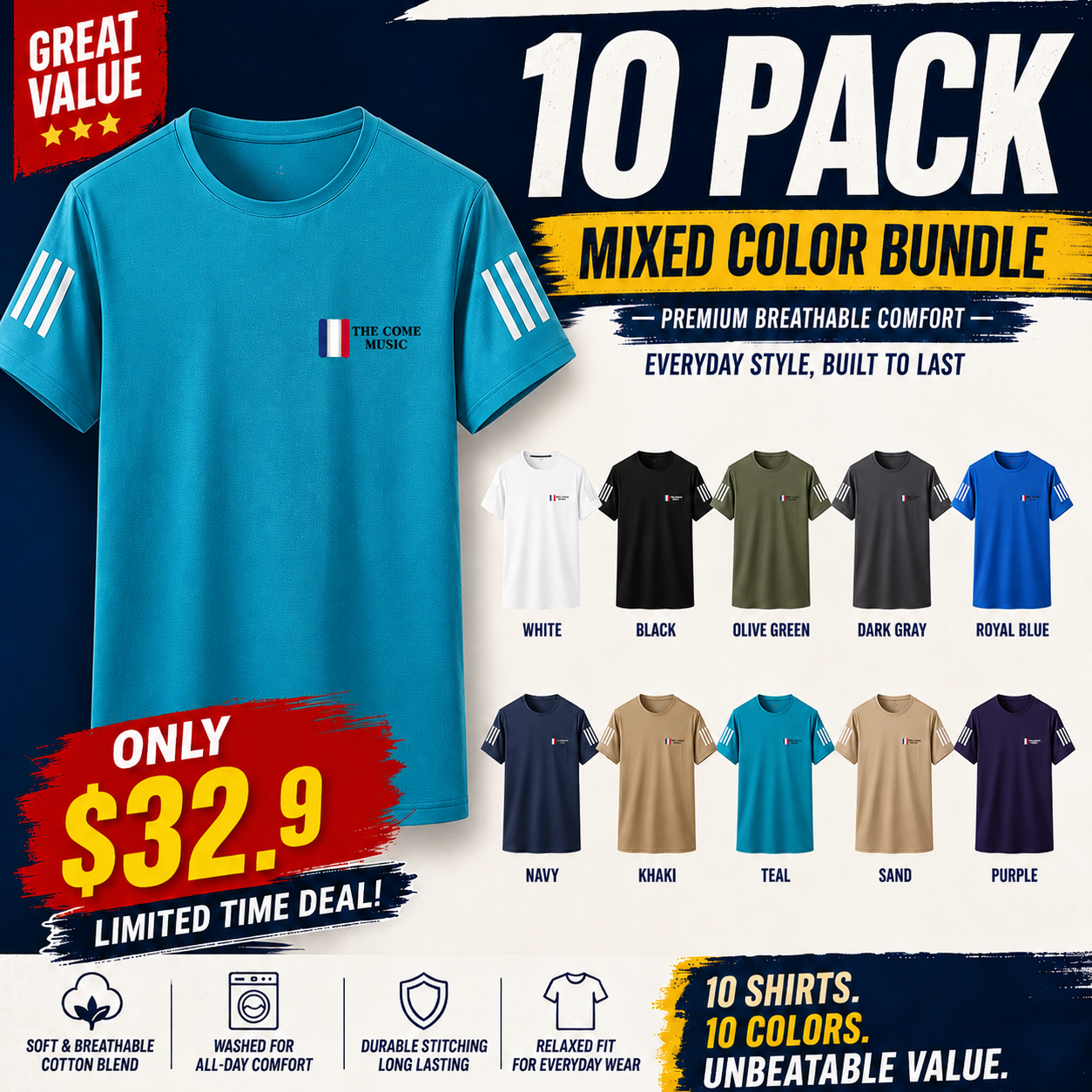 Men's Cooling Performance T-Shirt —Summer Clearance  Multi-Pack Bundle