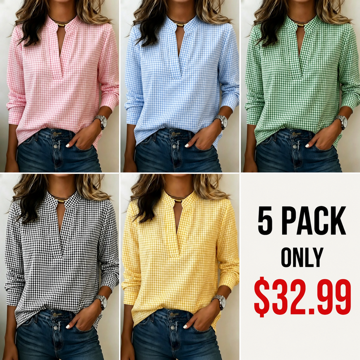 Today 50% Off🔥Women’s Classic Gingham Split V-Neck Blouse