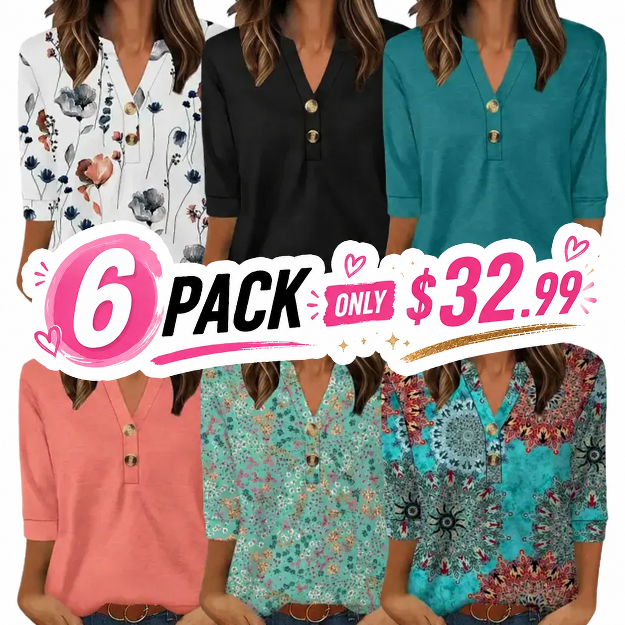 3/4 Sleeve Tops Summer Outfits for Women Breathable Lightweight Blouses Air Conditioner Friendly Loose Fit Beach Vacation Girls Adjustable