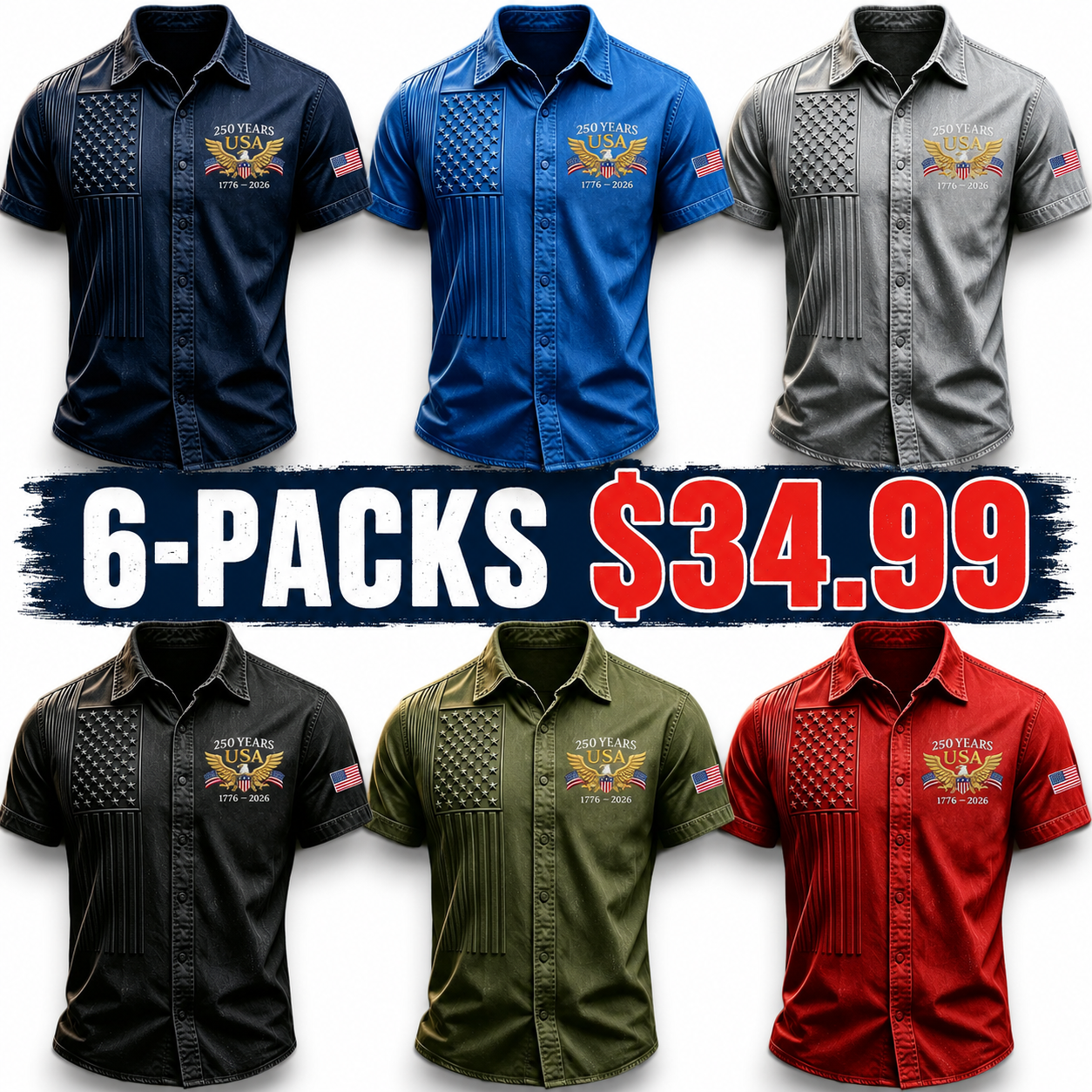 Men'S America Flag Printed Casual Collar Shirt