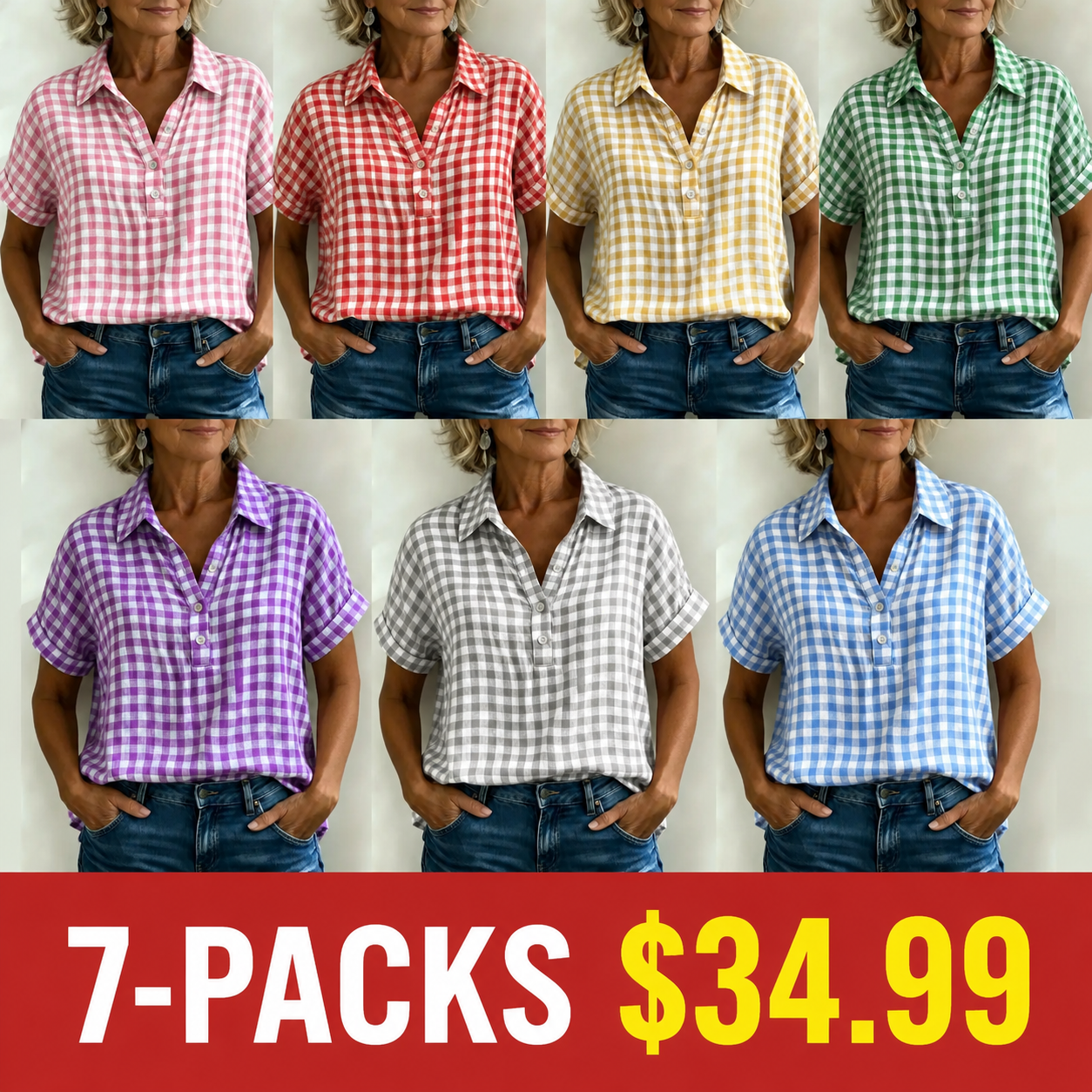 Casual Gingham Cotton-Linen Blouse