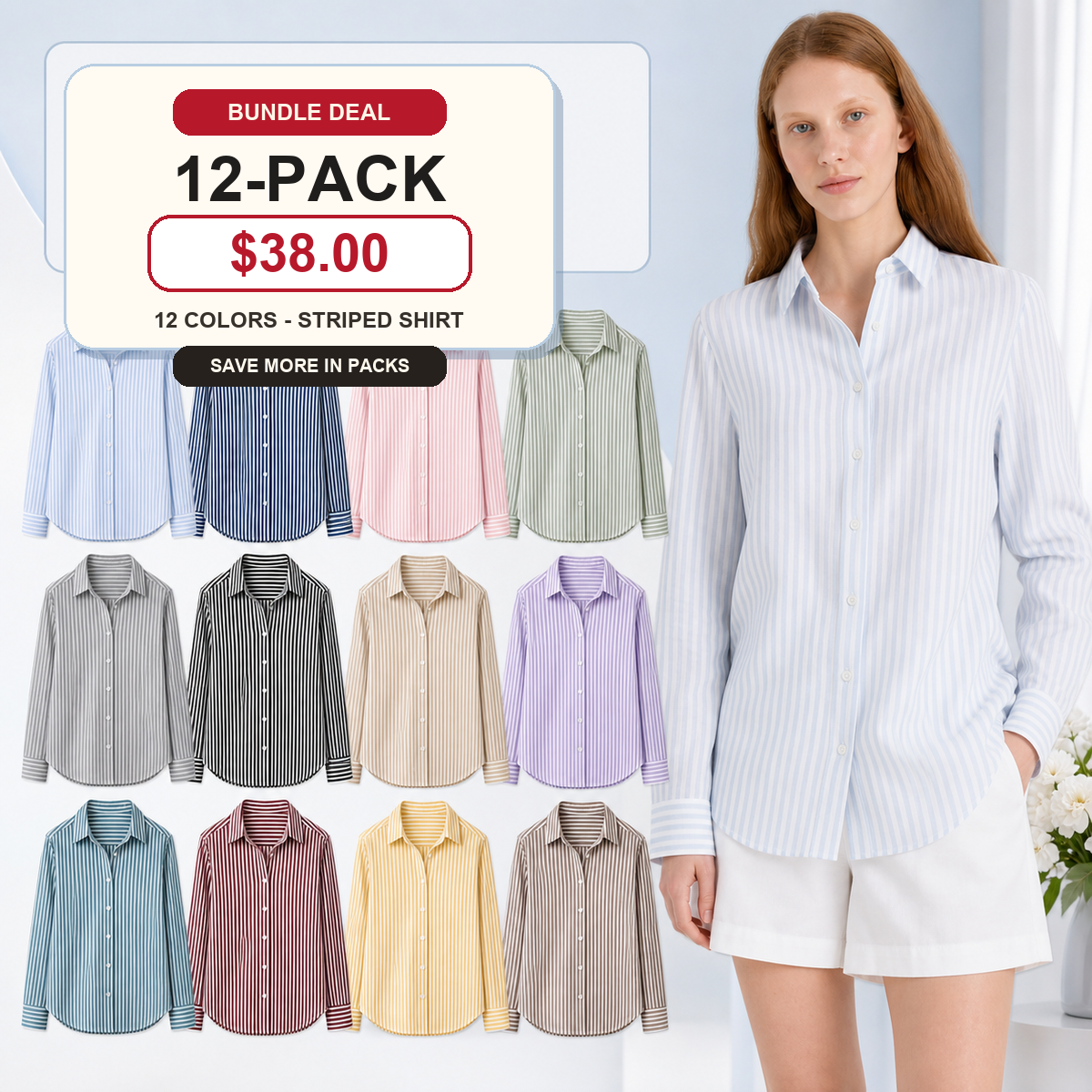 Women's Striped Button-Up Long Sleeve Shirt