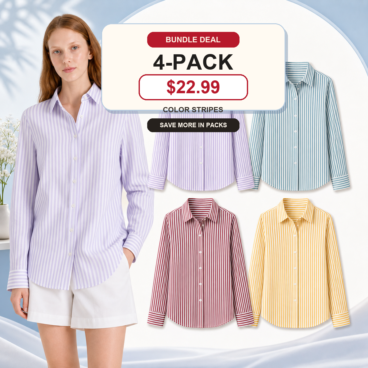 Women's Striped Button-Up Long Sleeve Shirt
