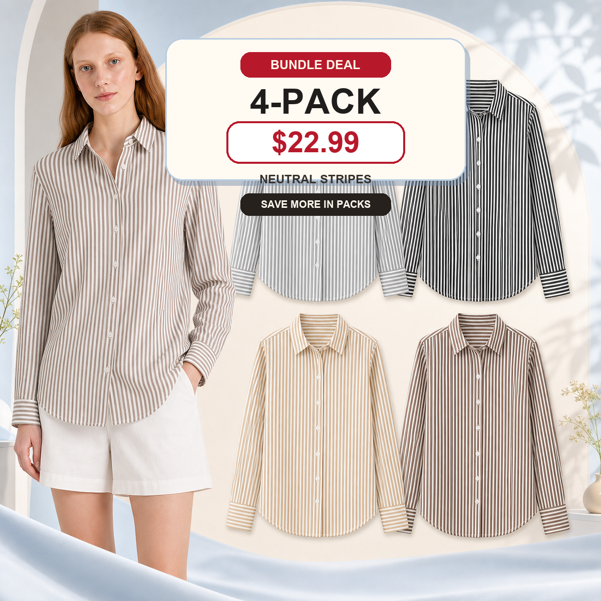 Women's Striped Button-Up Long Sleeve Shirt