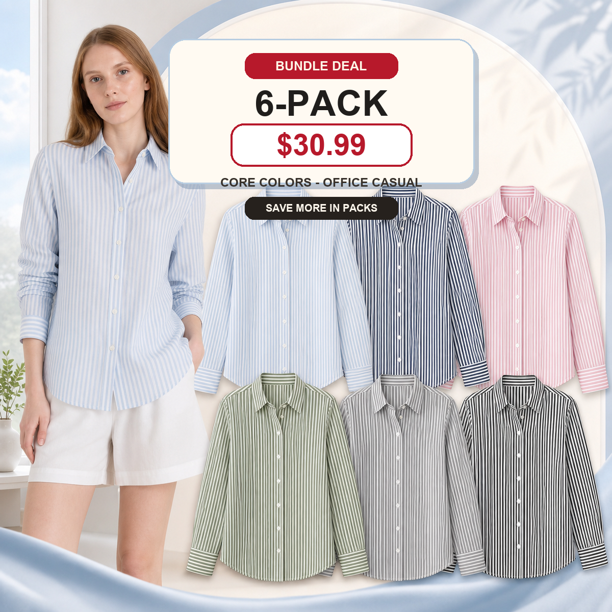 Women's Striped Button-Up Long Sleeve Shirt