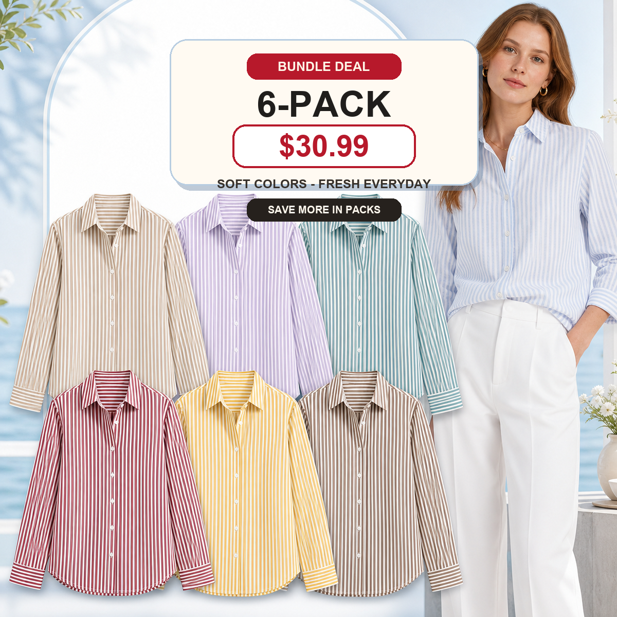 Women's Striped Button-Up Long Sleeve Shirt