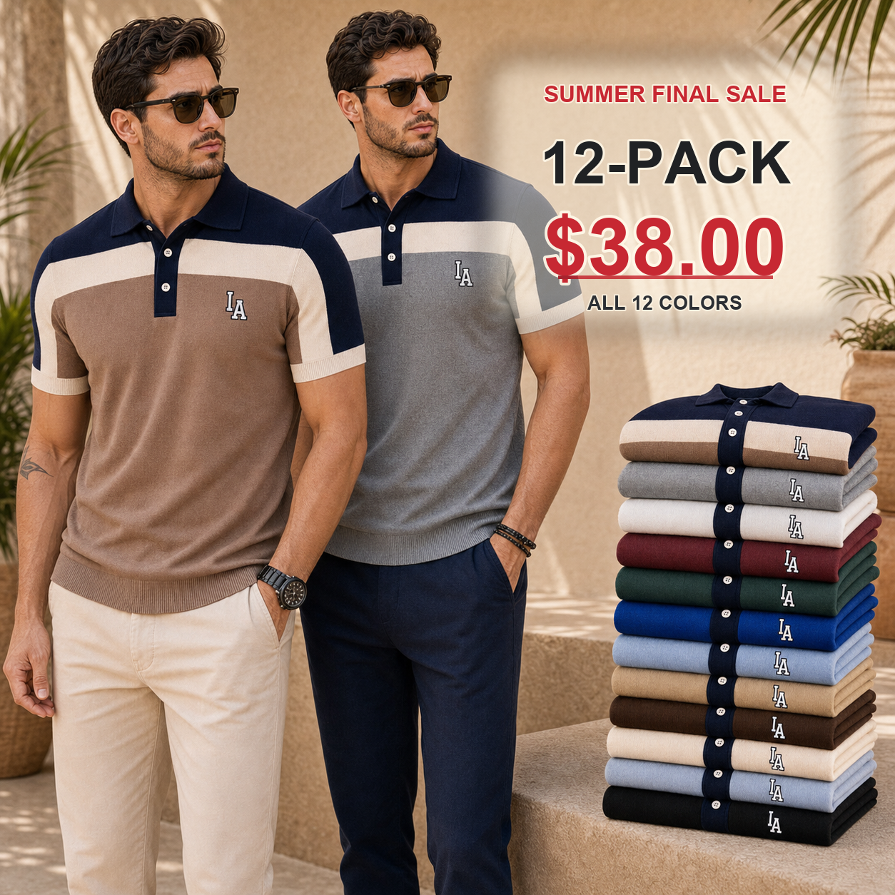 Men's Colorblock Knit Short Sleeve Polo Shirt