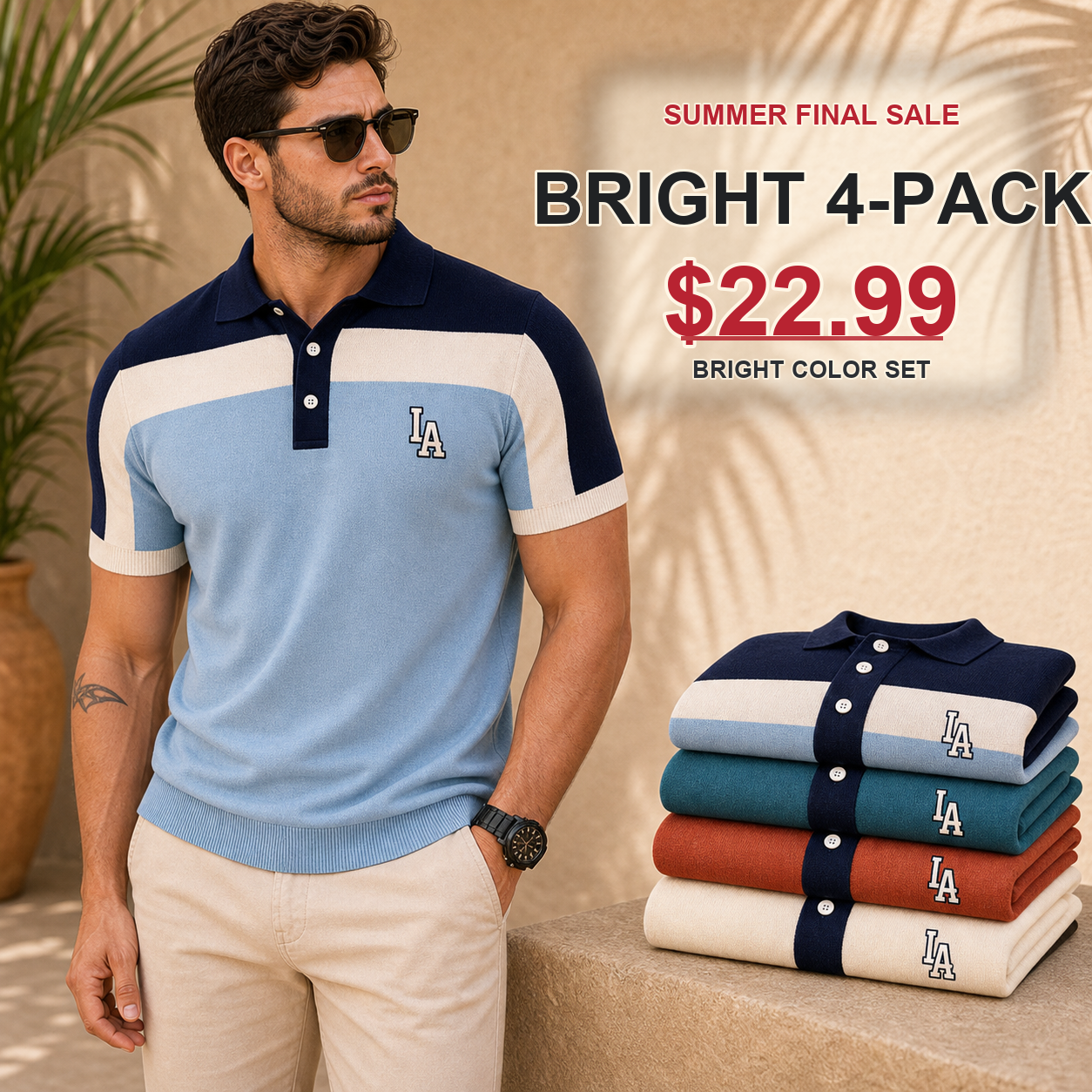 Men's Colorblock Knit Short Sleeve Polo Shirt