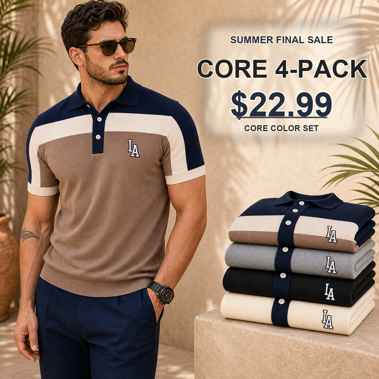 Men's Colorblock Knit Short Sleeve Polo Shirt