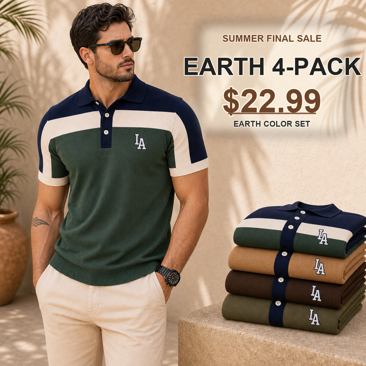 Men's Colorblock Knit Short Sleeve Polo Shirt