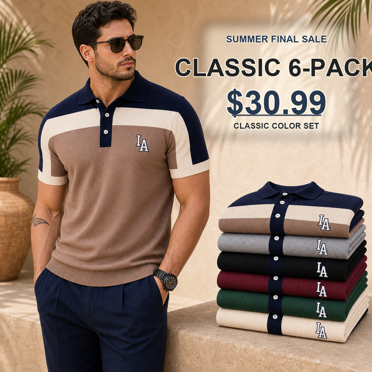Men's Colorblock Knit Short Sleeve Polo Shirt