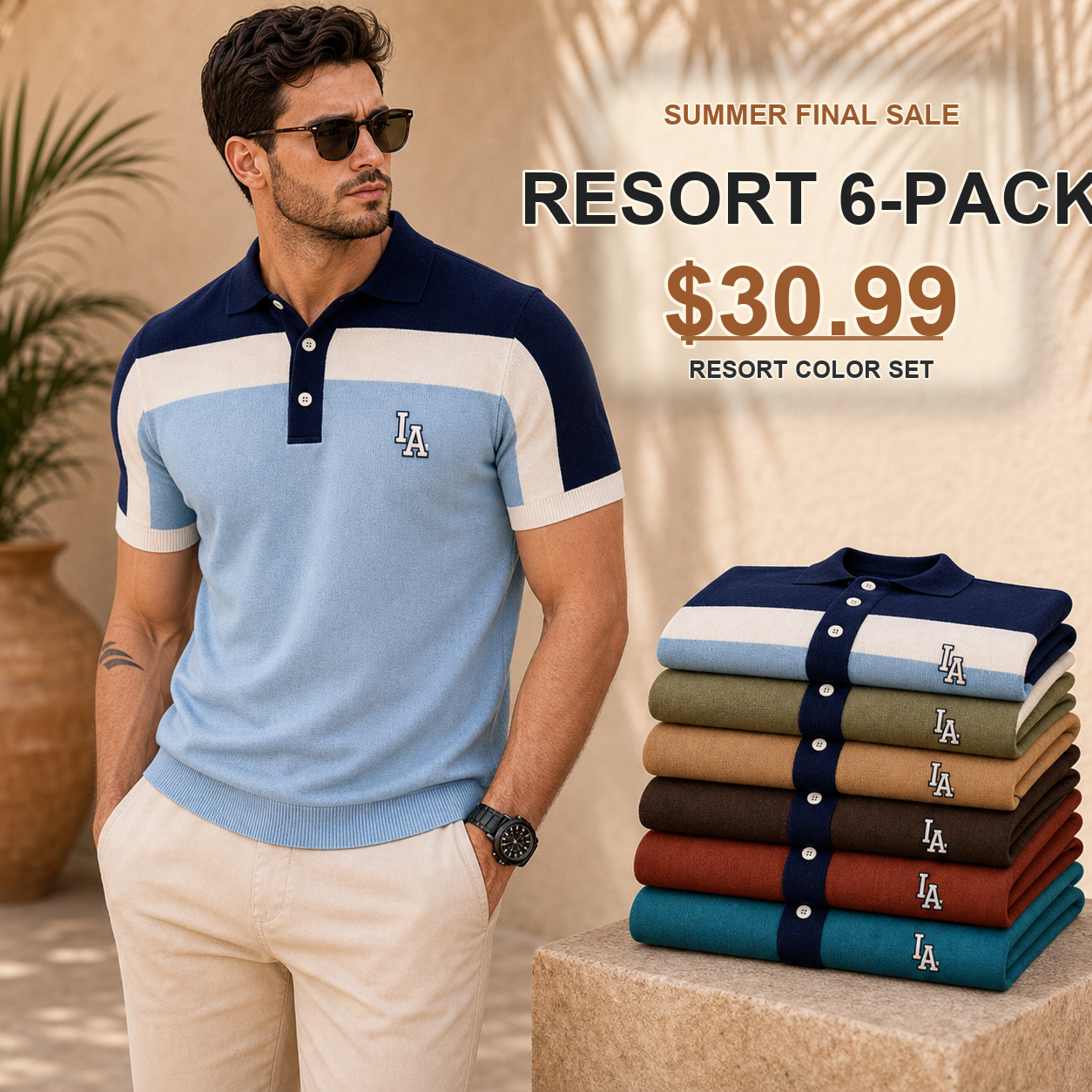 Men's Colorblock Knit Short Sleeve Polo Shirt