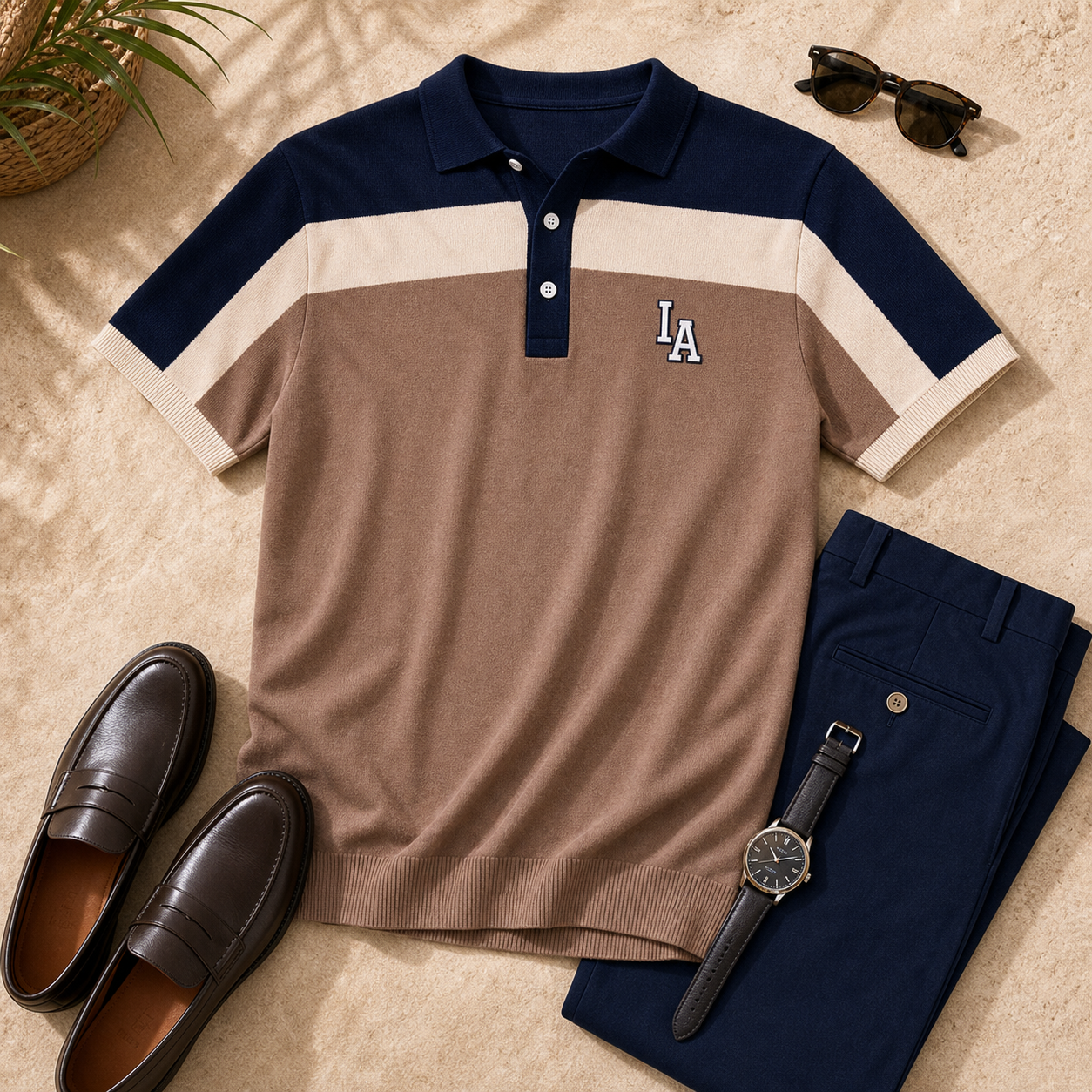 Men's Colorblock Knit Short Sleeve Polo Shirt
