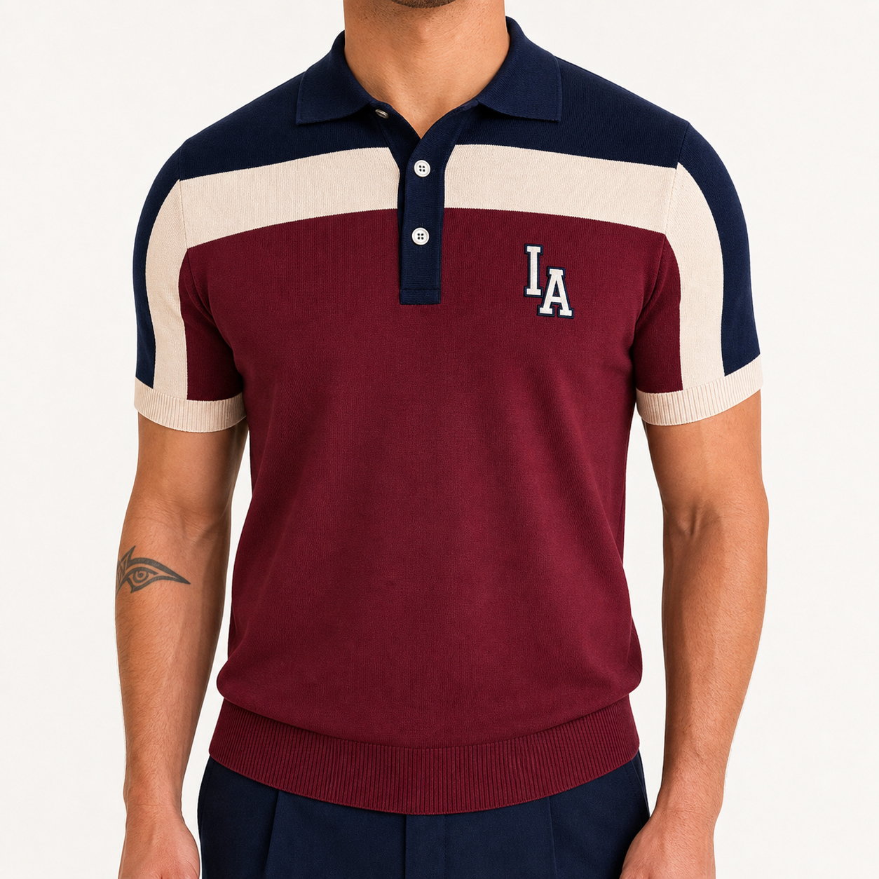 Men's Colorblock Knit Short Sleeve Polo Shirt