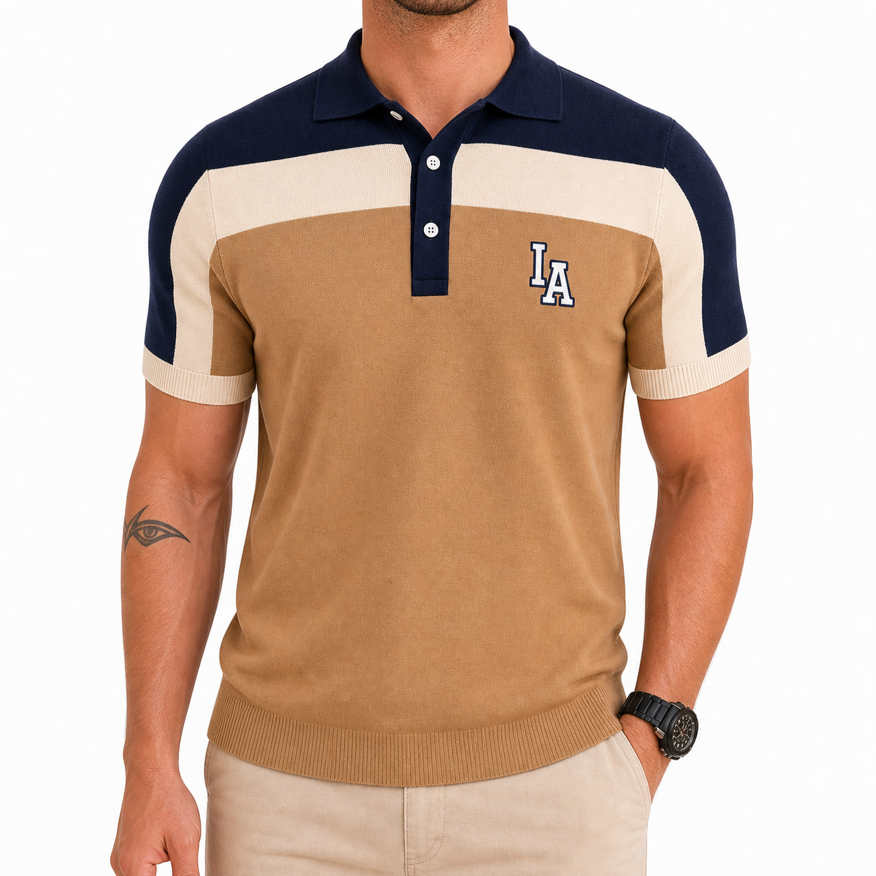 Men's Colorblock Knit Short Sleeve Polo Shirt