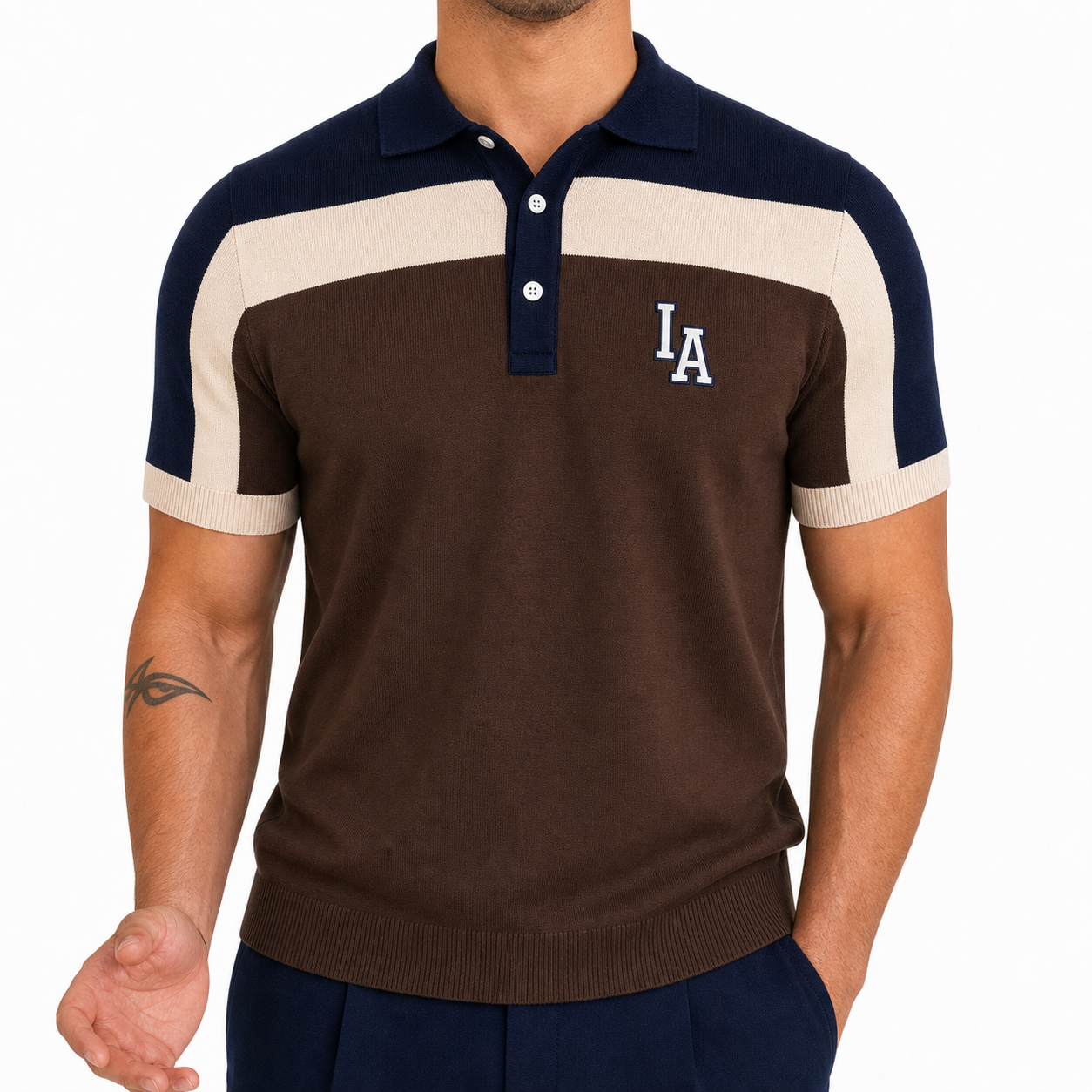 Men's Colorblock Knit Short Sleeve Polo Shirt