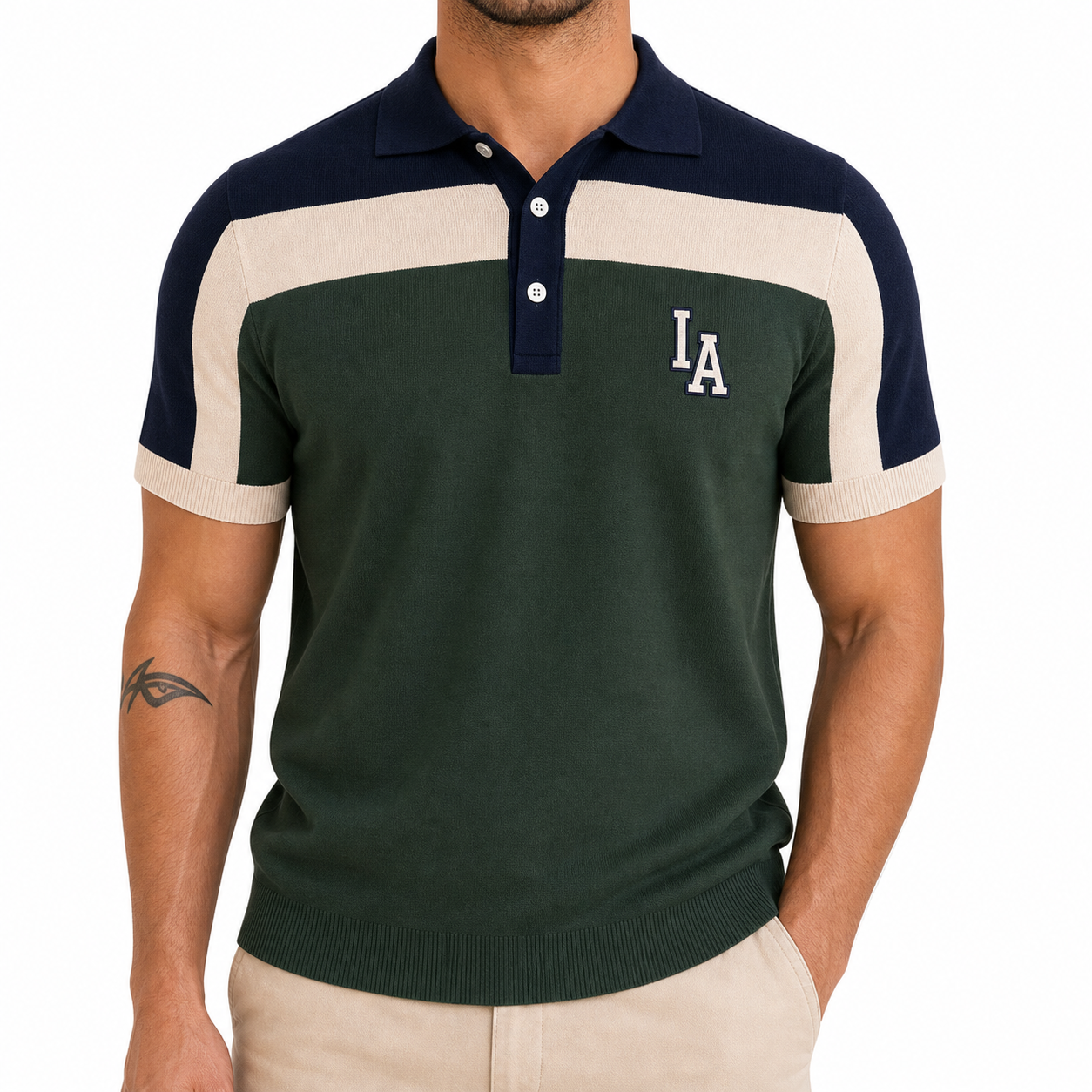 Men's Colorblock Knit Short Sleeve Polo Shirt