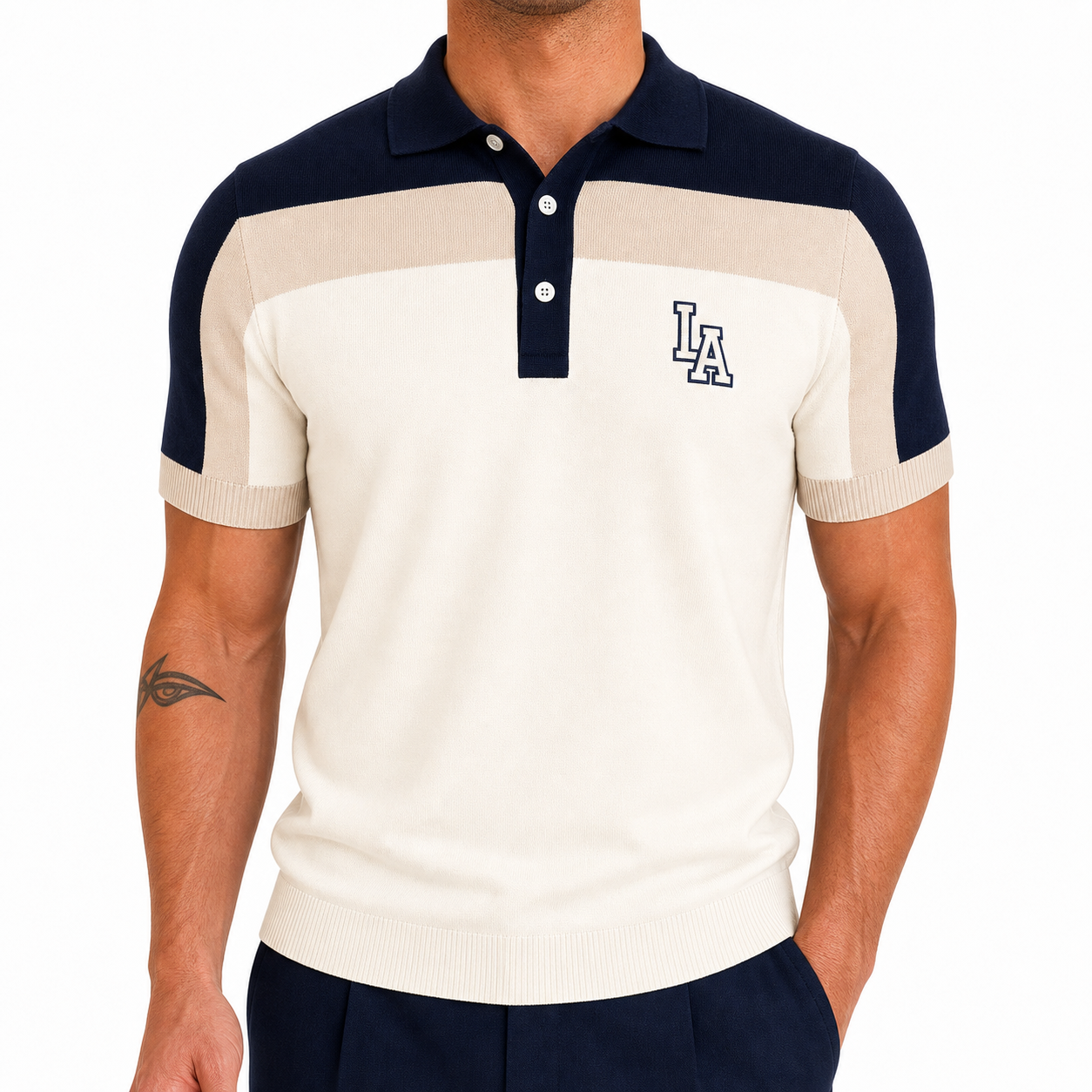 Men's Colorblock Knit Short Sleeve Polo Shirt