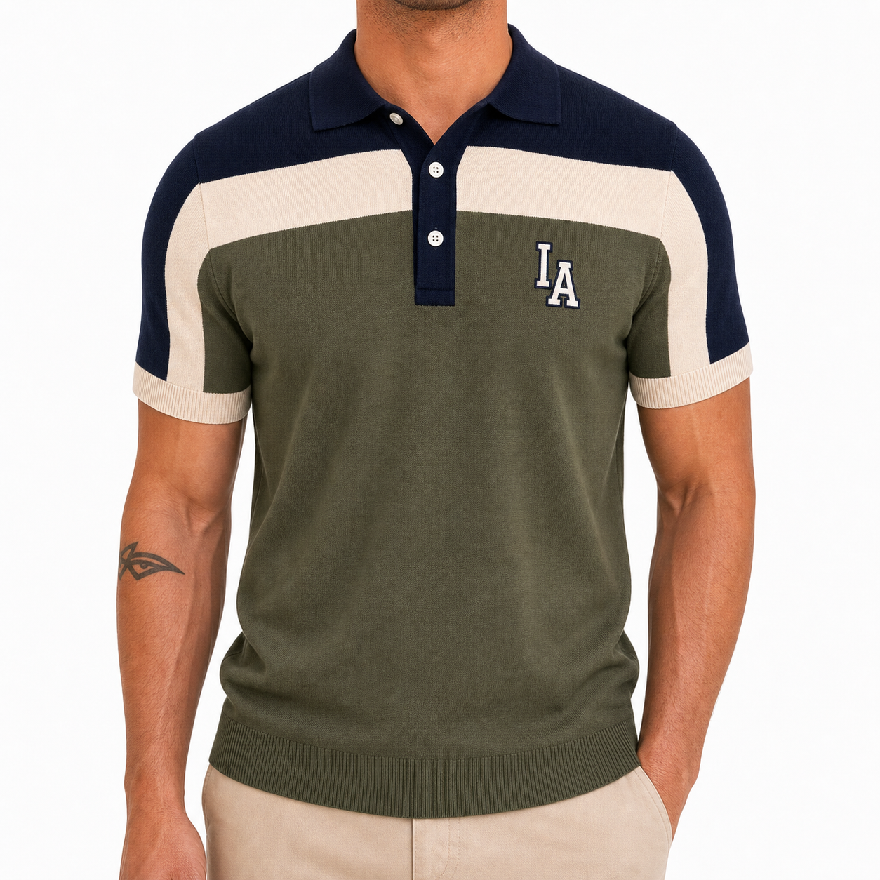 Men's Colorblock Knit Short Sleeve Polo Shirt
