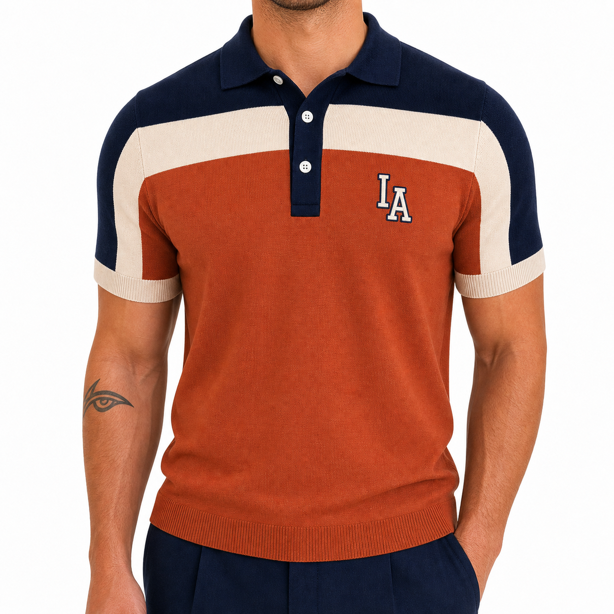 Men's Colorblock Knit Short Sleeve Polo Shirt