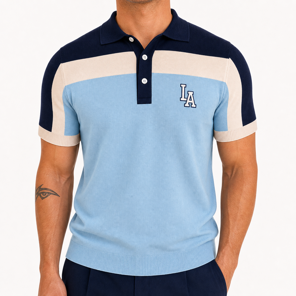 Men's Colorblock Knit Short Sleeve Polo Shirt