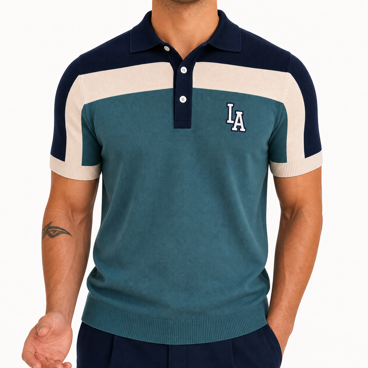 Men's Colorblock Knit Short Sleeve Polo Shirt