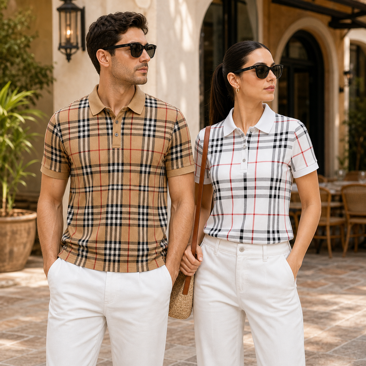 Men's and Women's Plaid Short Sleeve Polo Shirt