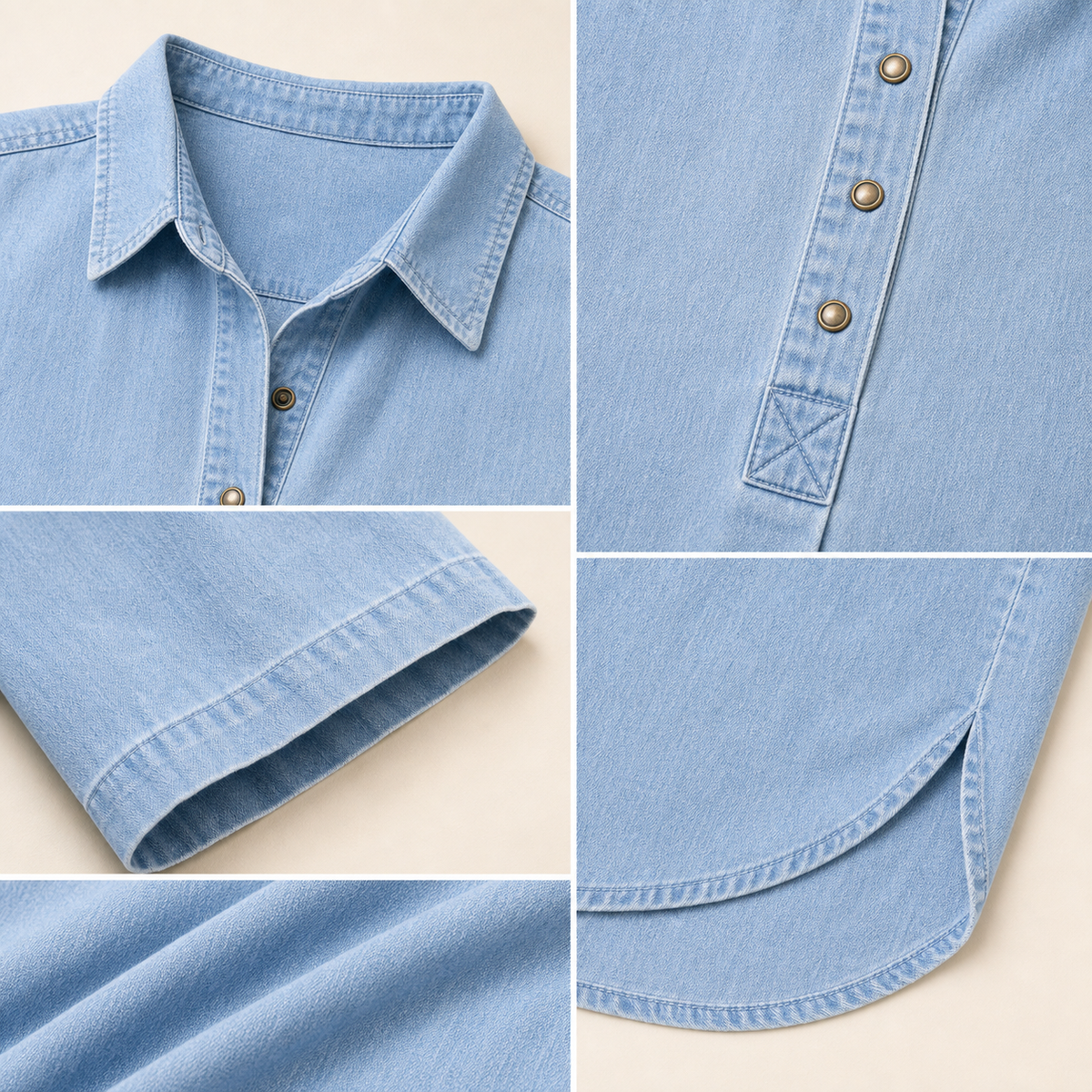 Women's Chambray Short Sleeve Henley Collar Shirt