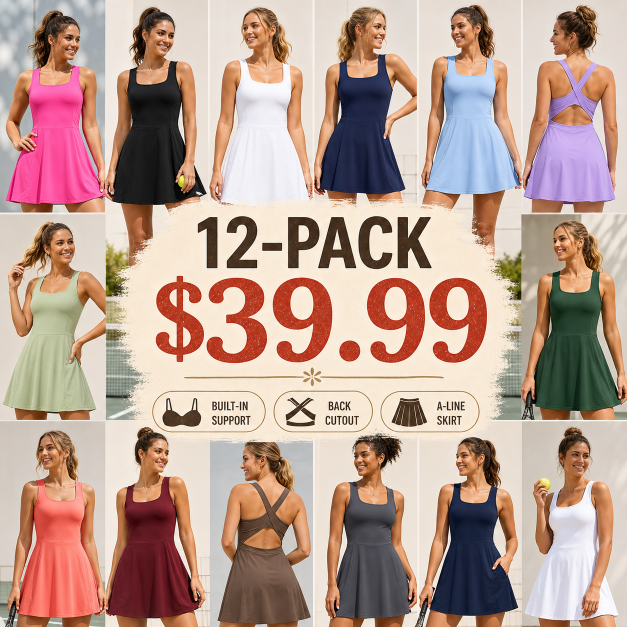 Women's Built-In Support Back Cutout Tennis Dress