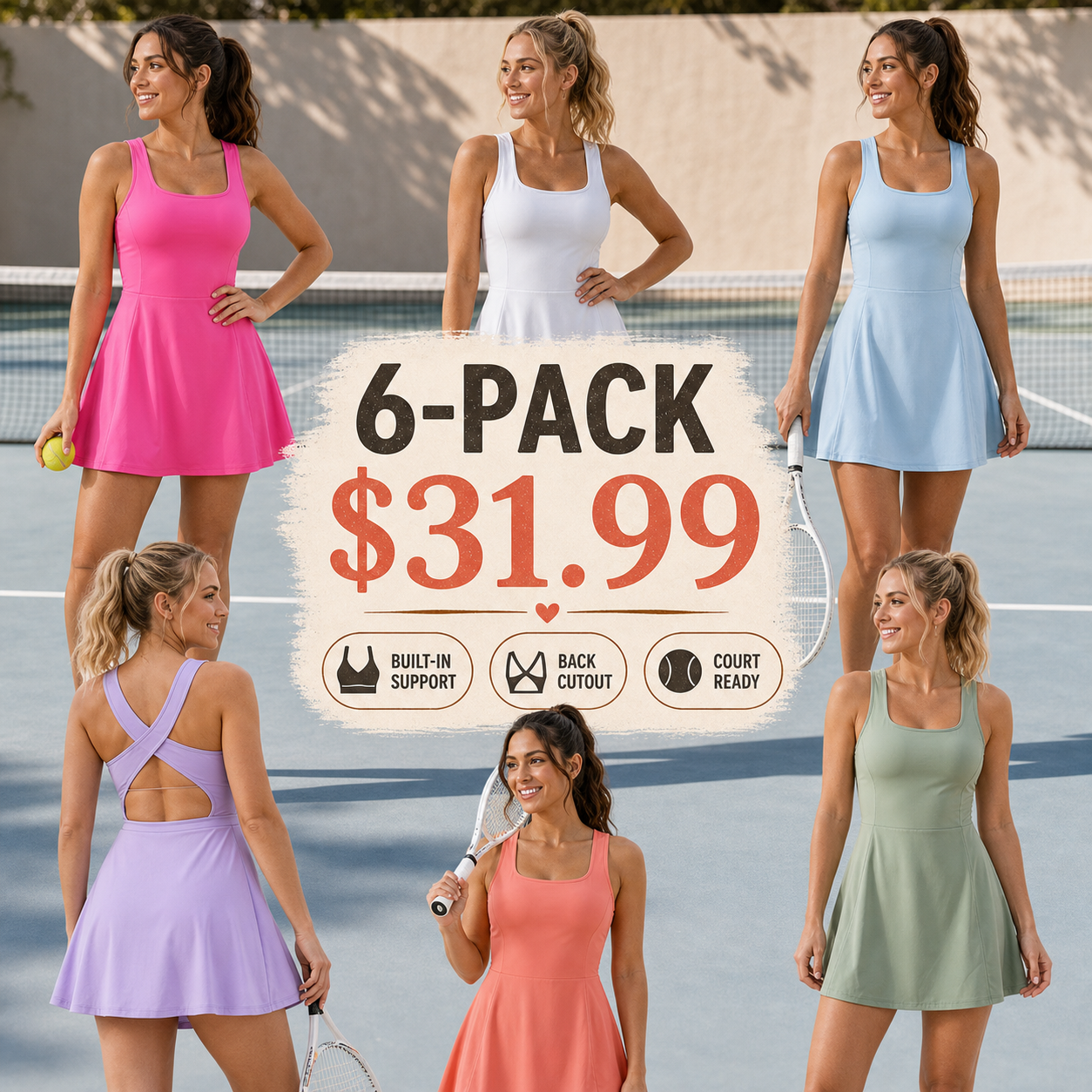 Women's Built-In Support Back Cutout Tennis Dress