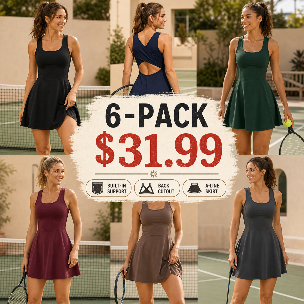 Women's Built-In Support Back Cutout Tennis Dress