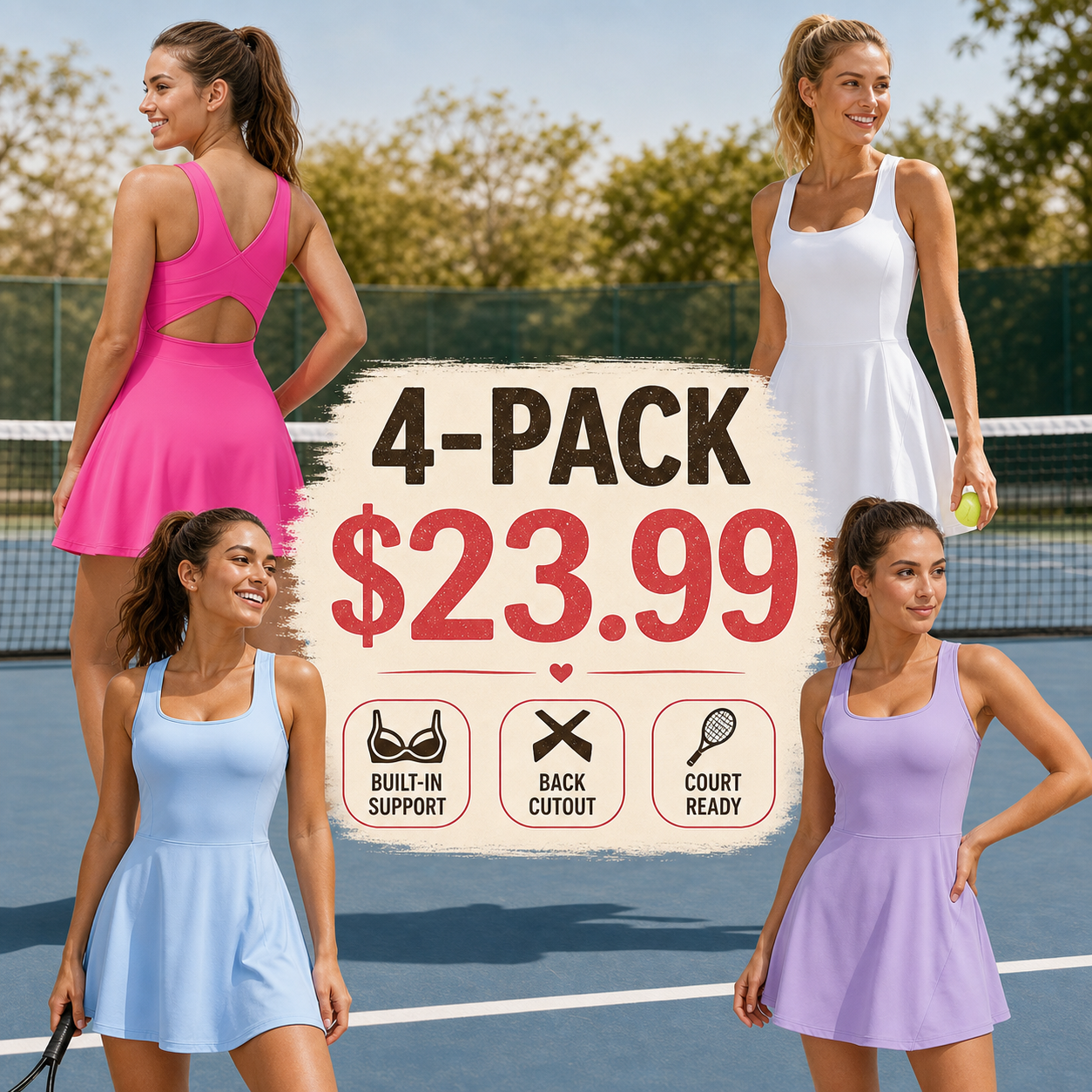 Women's Built-In Support Back Cutout Tennis Dress