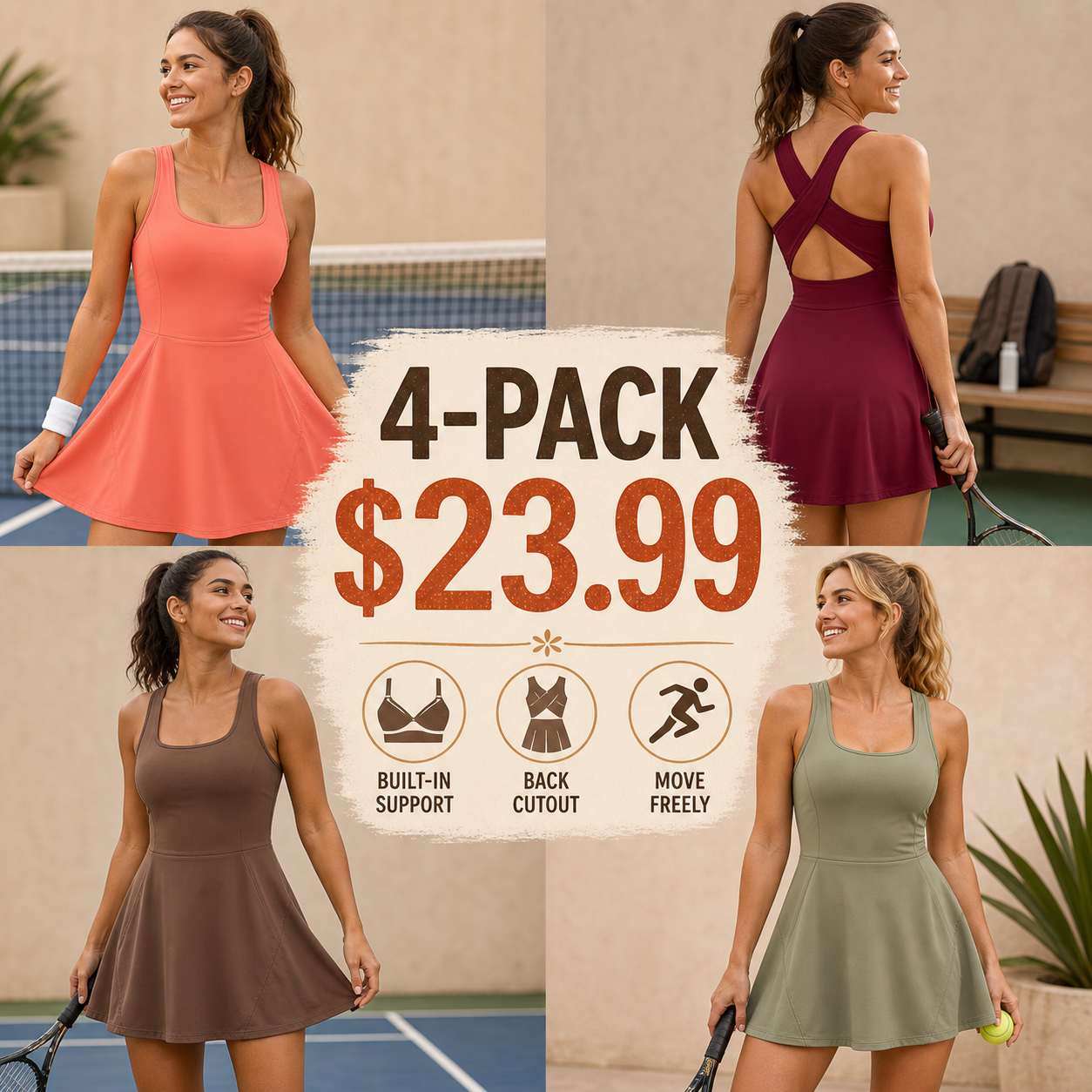 Women's Built-In Support Back Cutout Tennis Dress