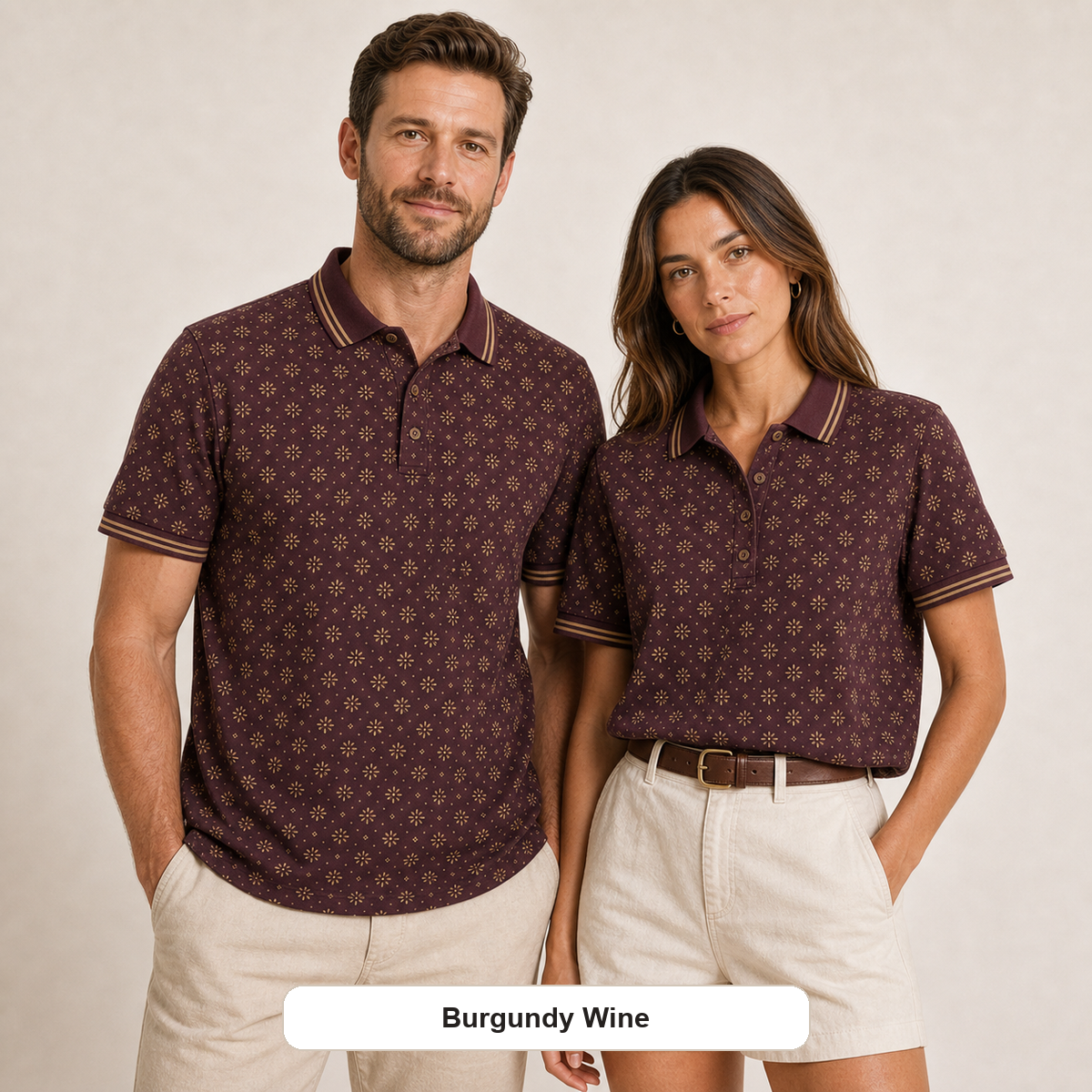 Men's and Women's Abstract Floral Print Short Sleeve Polo Shirt