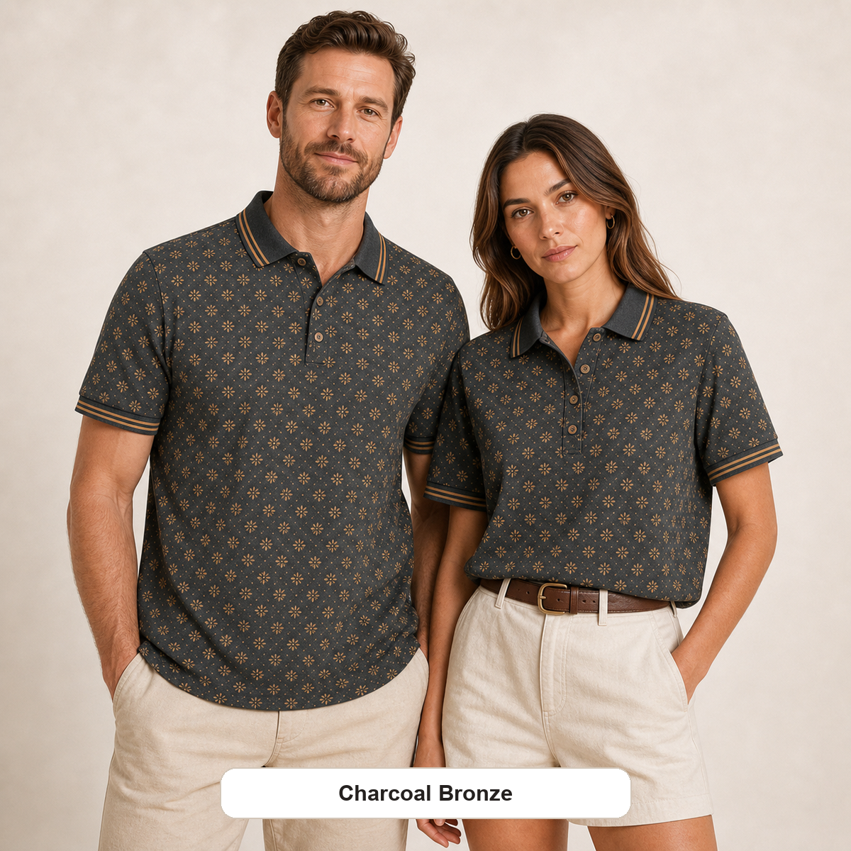 Men's and Women's Abstract Floral Print Short Sleeve Polo Shirt