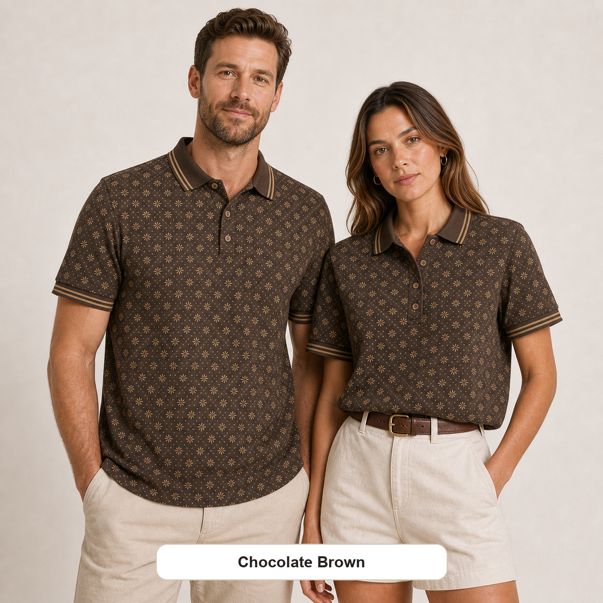 Men's and Women's Abstract Floral Print Short Sleeve Polo Shirt