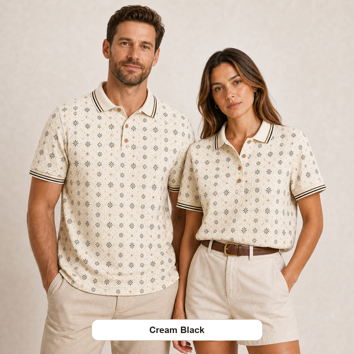 Men's and Women's Abstract Floral Print Short Sleeve Polo Shirt