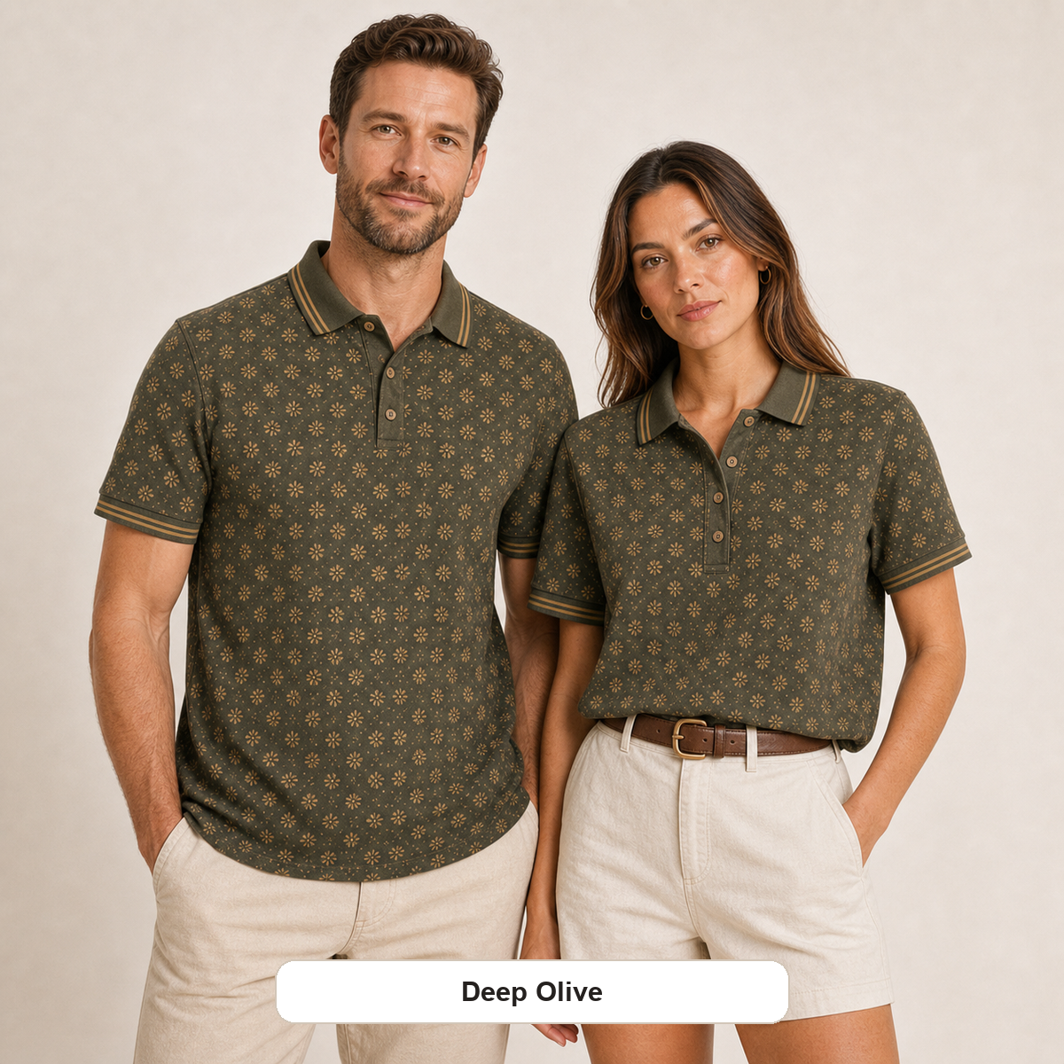 Men's and Women's Abstract Floral Print Short Sleeve Polo Shirt