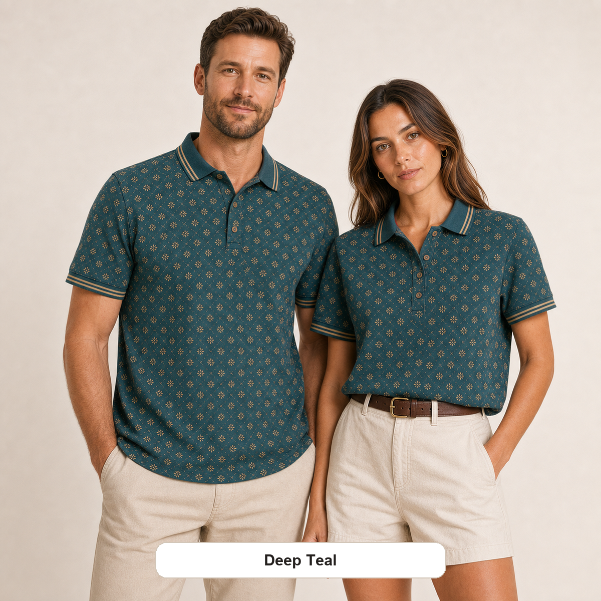 Men's and Women's Abstract Floral Print Short Sleeve Polo Shirt